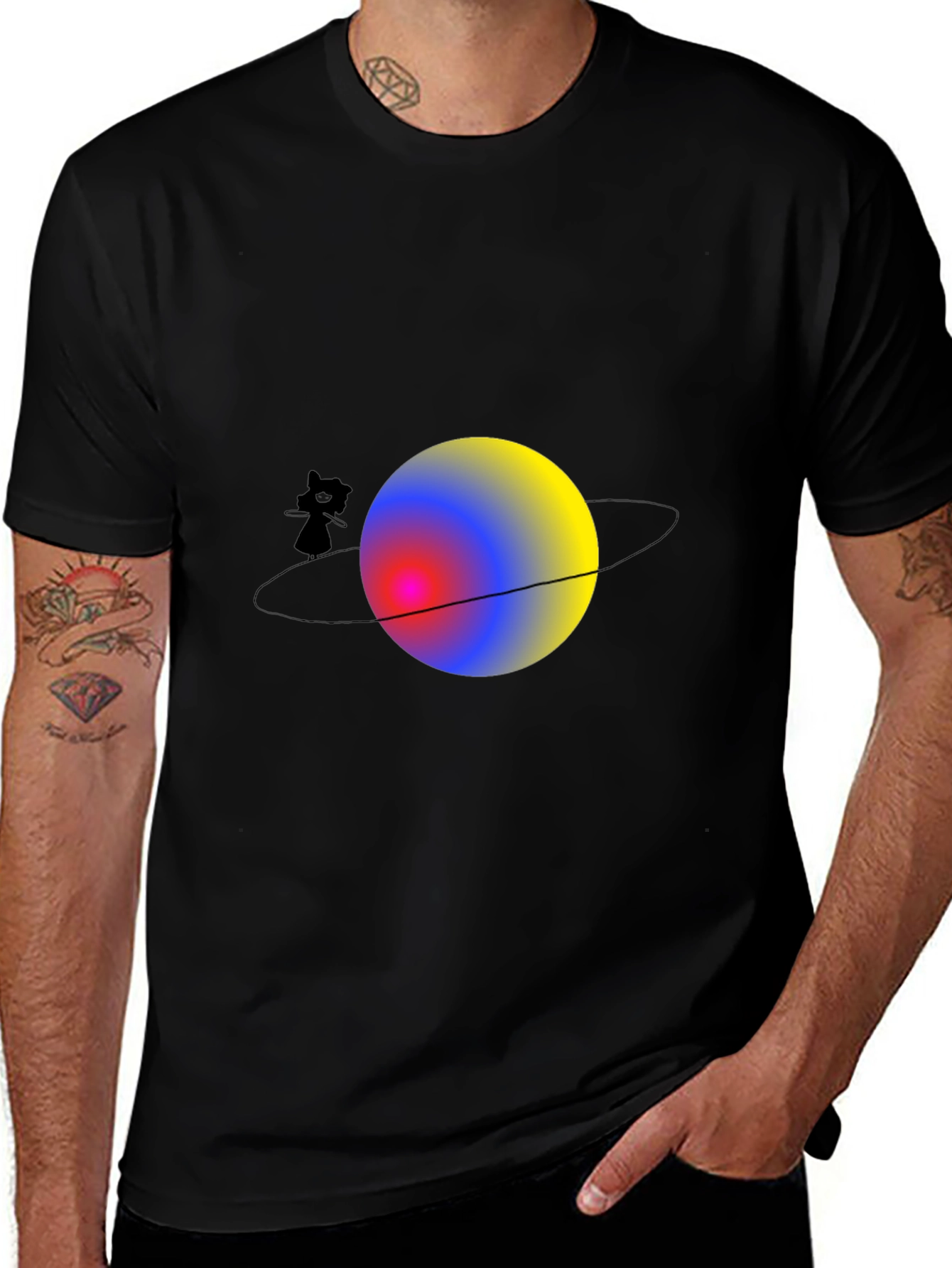 Variant 19 of Cat on Saturn Graphic Black T-Shirt