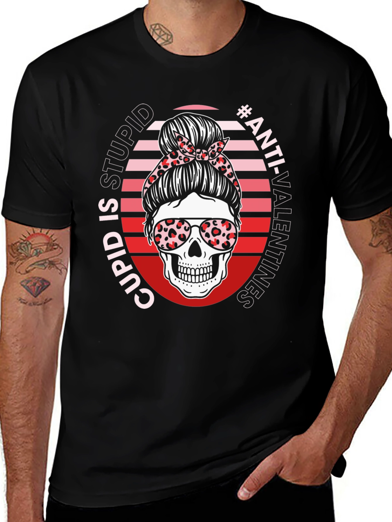 Variant 7 of Anti-Valentines Skull Messy Bun T-Shirt