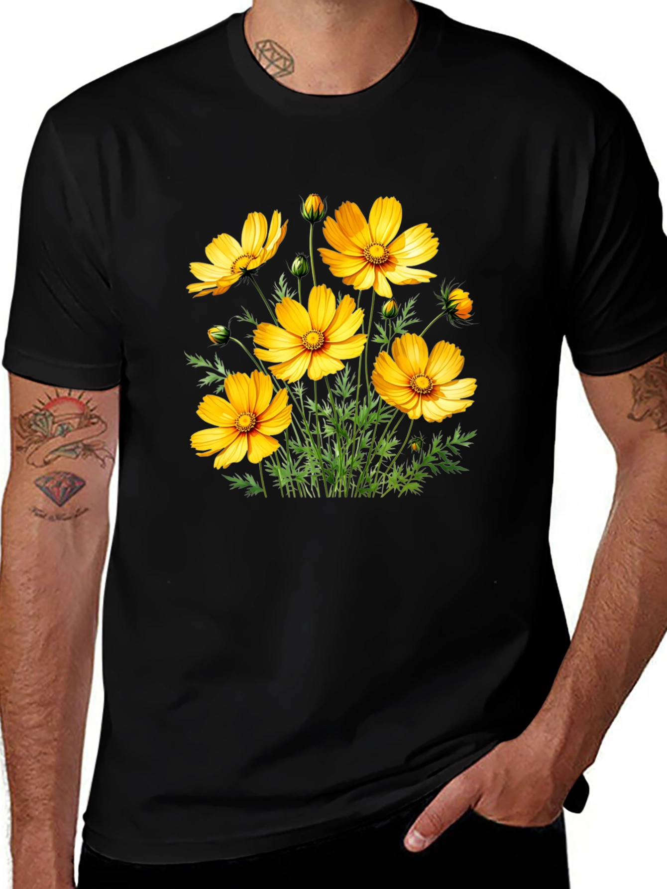 Floral Print Black T-Shirt - Stylish and Comfortable