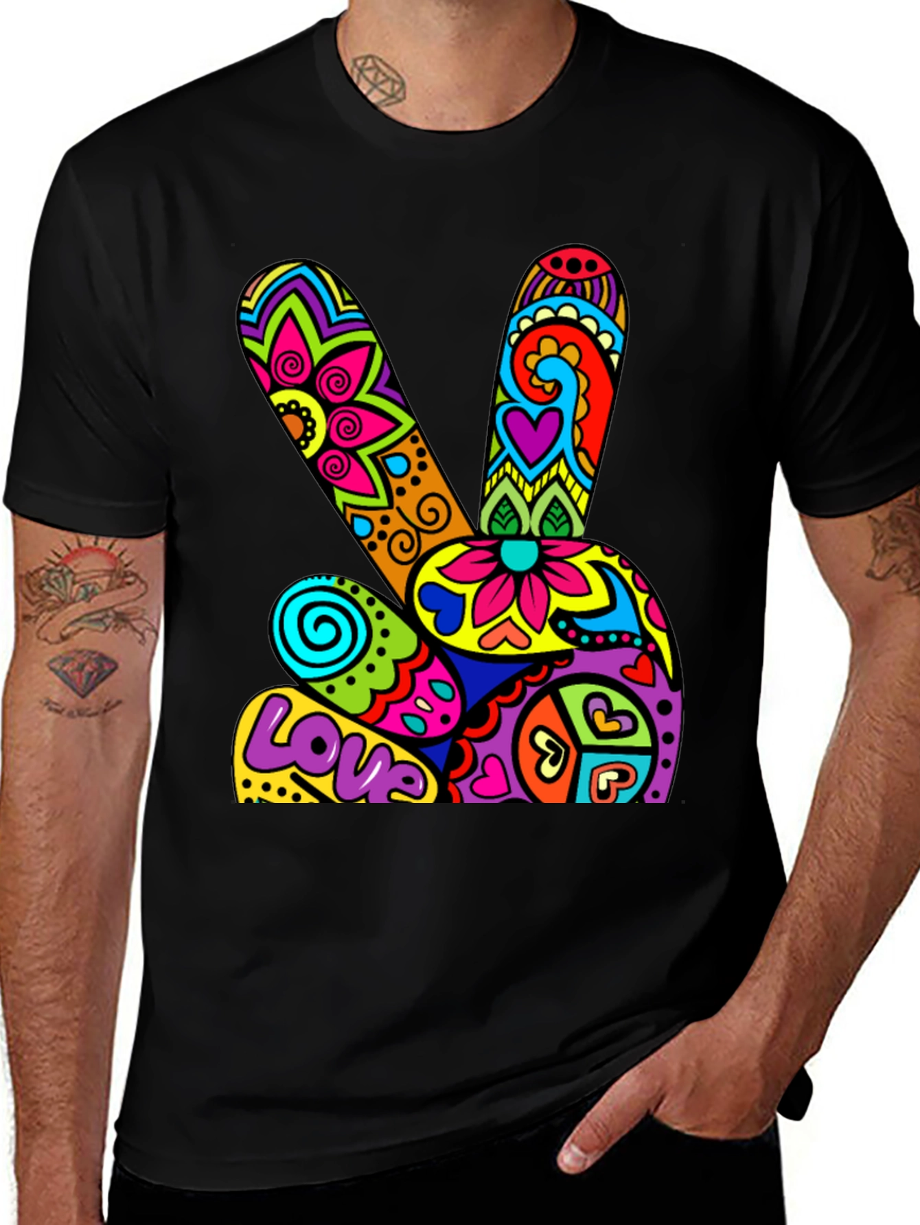 Variant 13 of Peace & Love Psychedelic Graphic T-Shirt