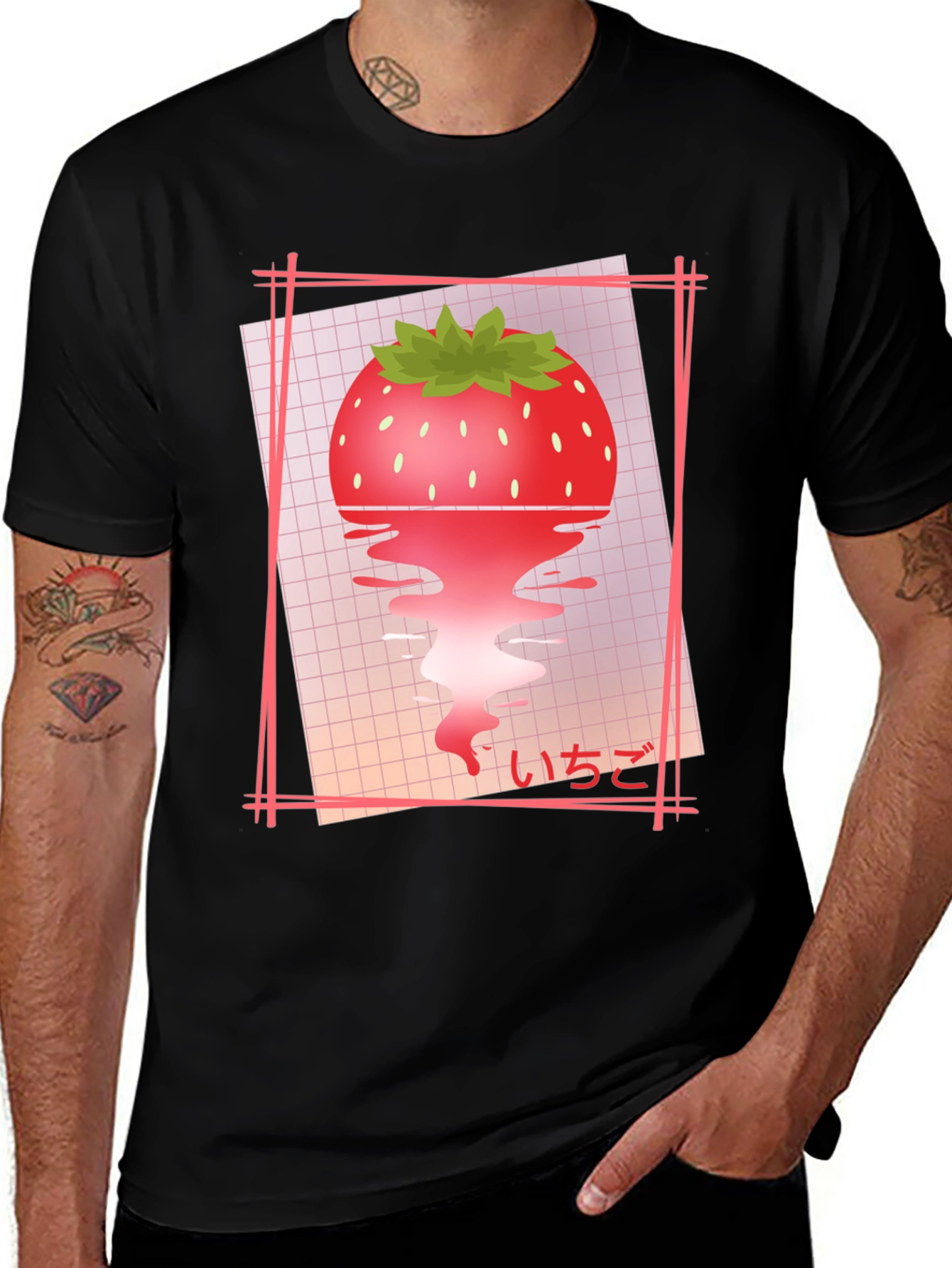 Variant 2 of Strawberry Vaporwave T-Shirt - Black