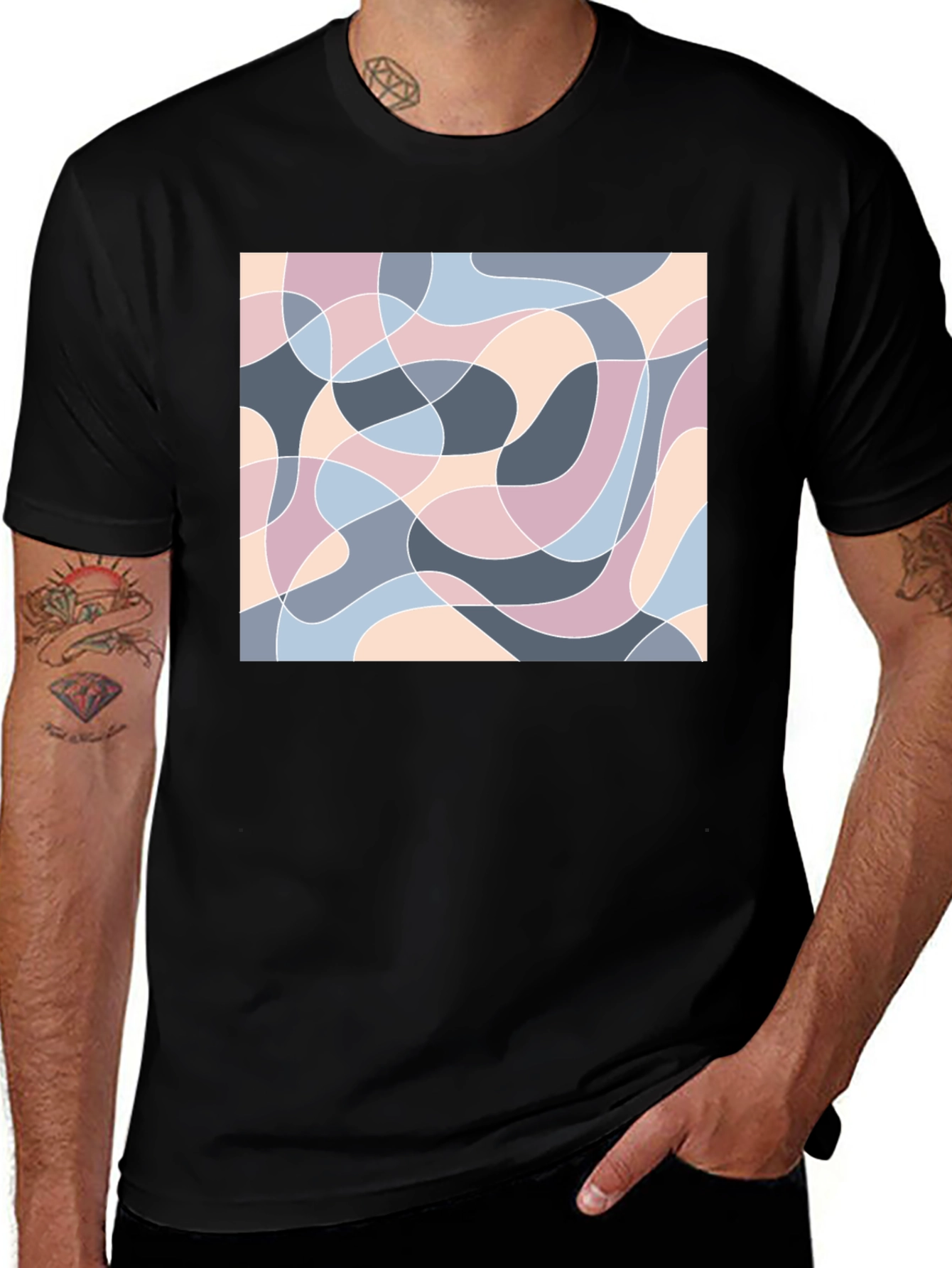 Variant 23 of Abstract Geometric Swirl Black T-Shirt