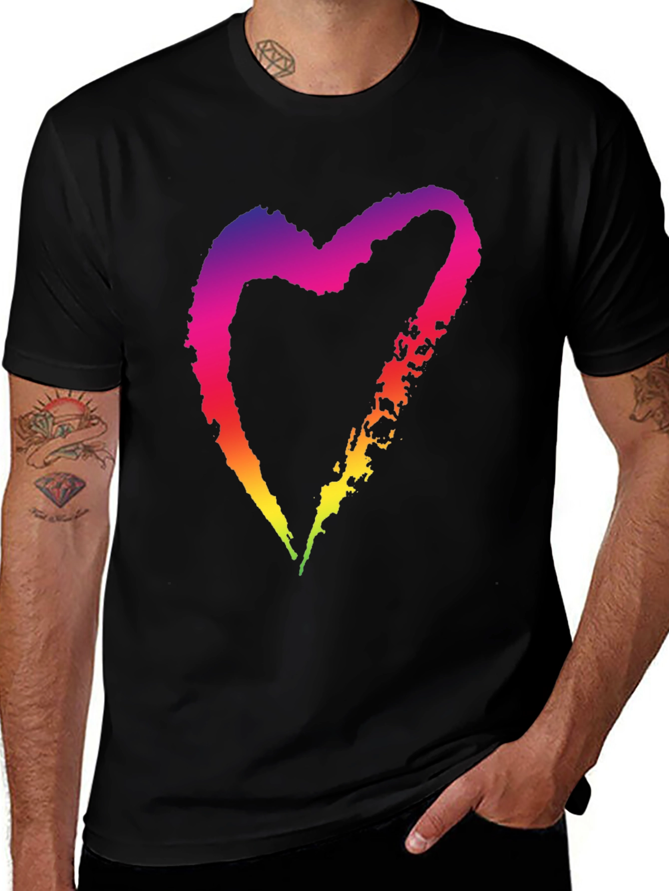 Variant 22 of Rainbow Heart Graphic T-Shirt - Black Cotton Tee