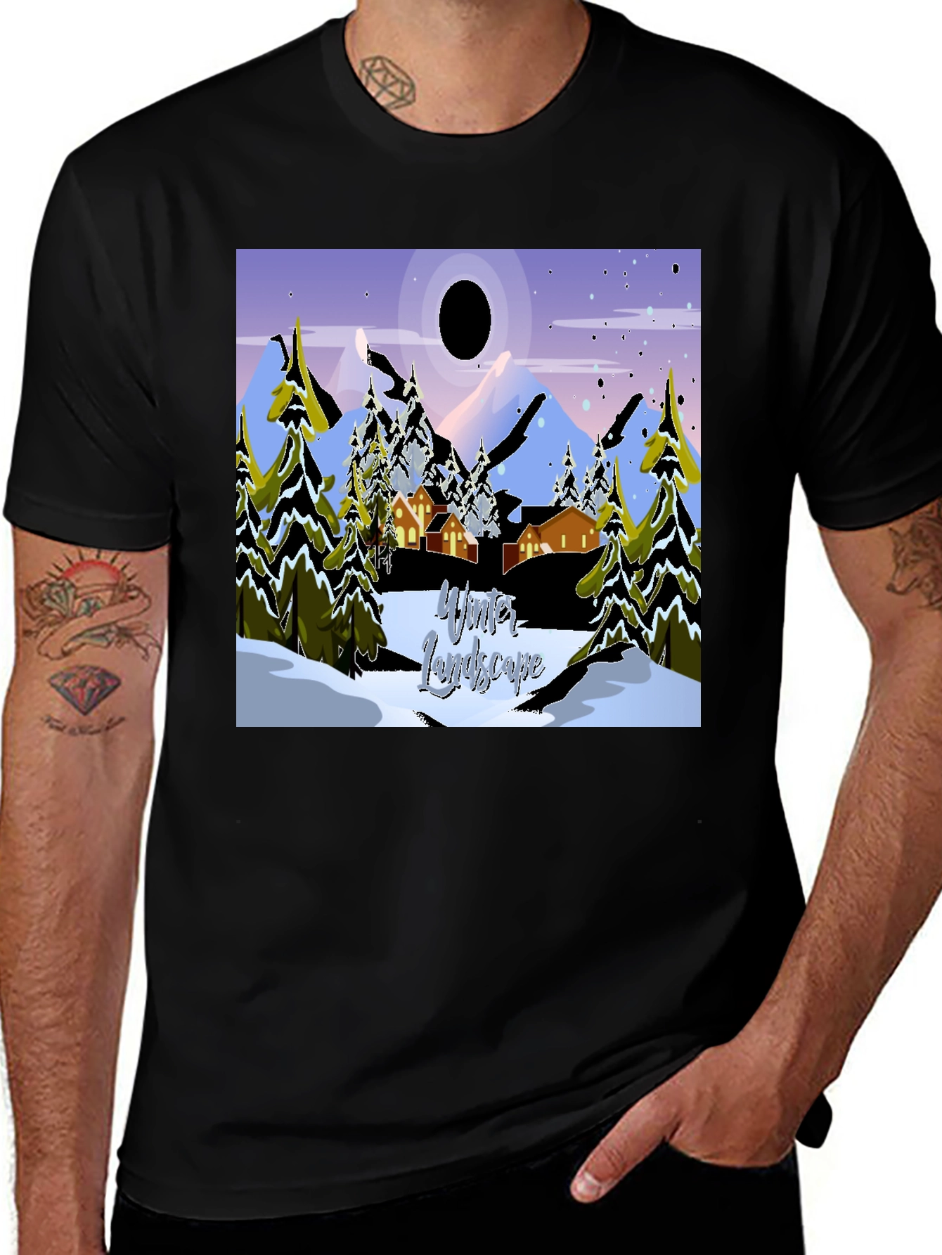 Variant 9 of Winter Landscape Graphic Tee - Black