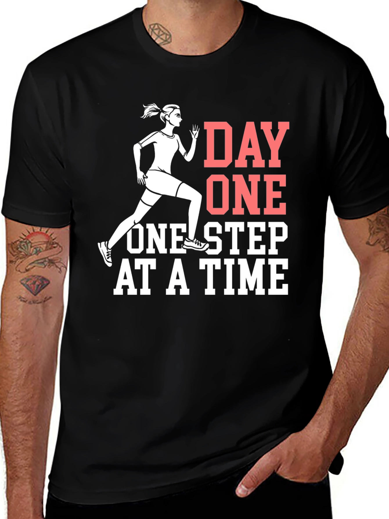Variant 9 of Day One Motivational Black Graphic T-Shirt