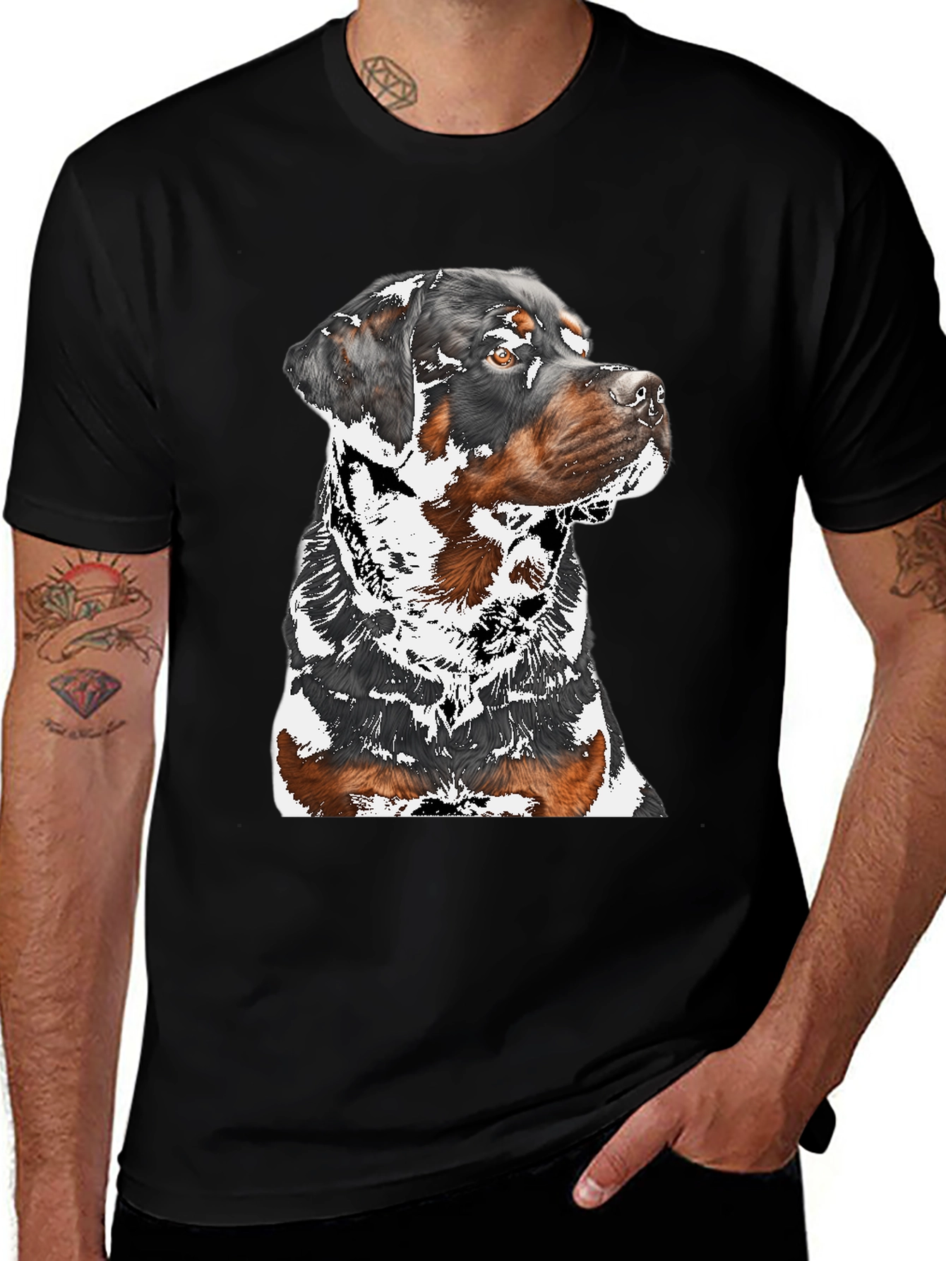 Rottweiler Graphic Tee - Black Cotton Blend Shirt