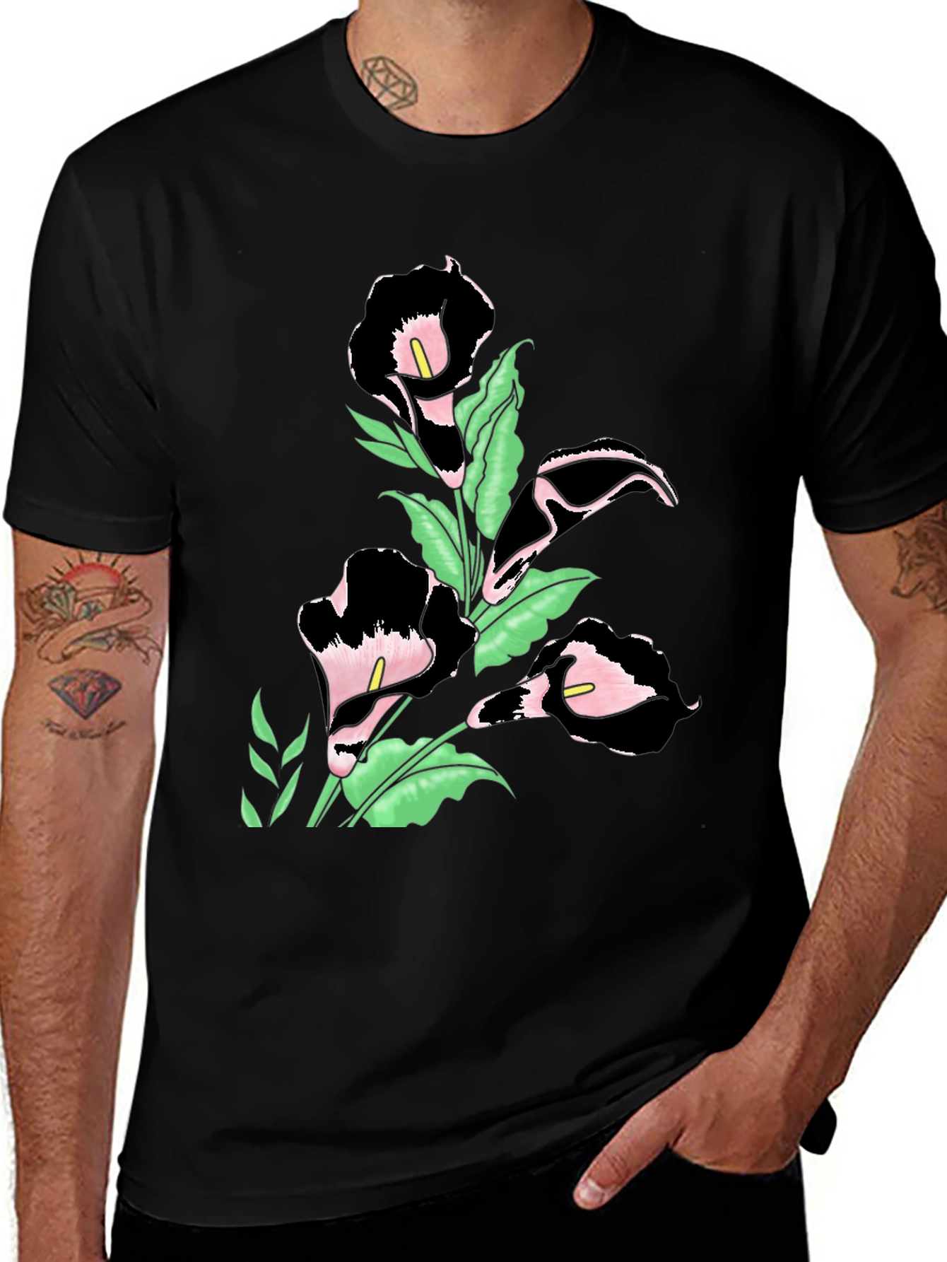 Variant 30 of Elegant Floral Print Black T-Shirt