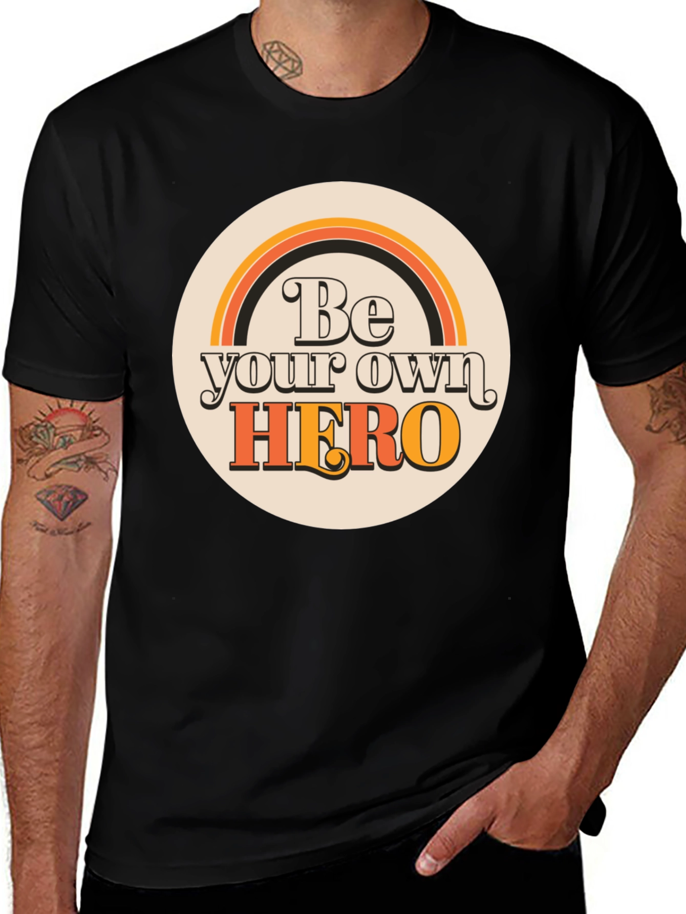 Variant 2 of Be Your Own Hero Graphic Tee - Retro Style Black T-Shirt