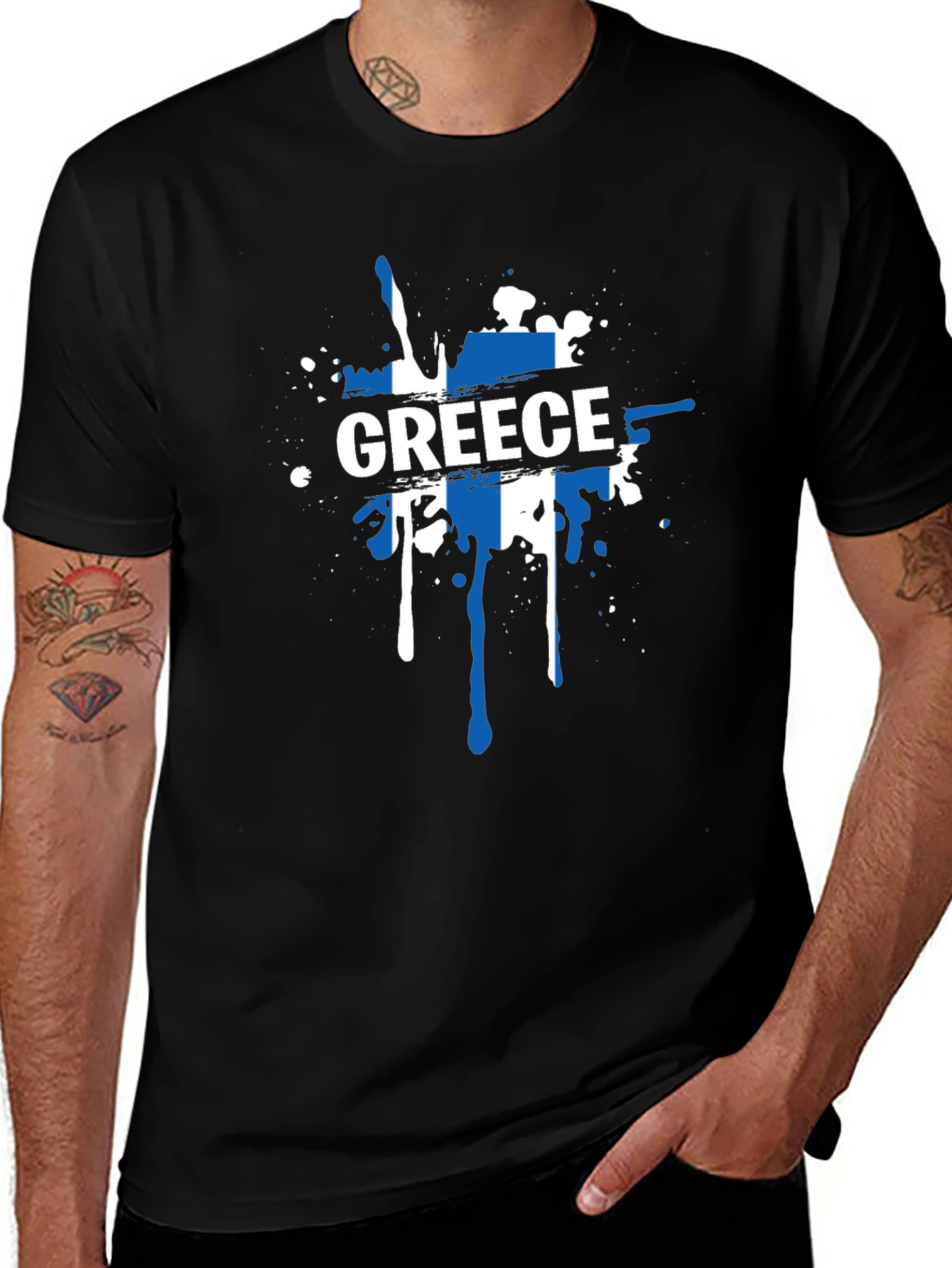 Greece Flag Splatter T-Shirt - Stylish Patriotic Tee