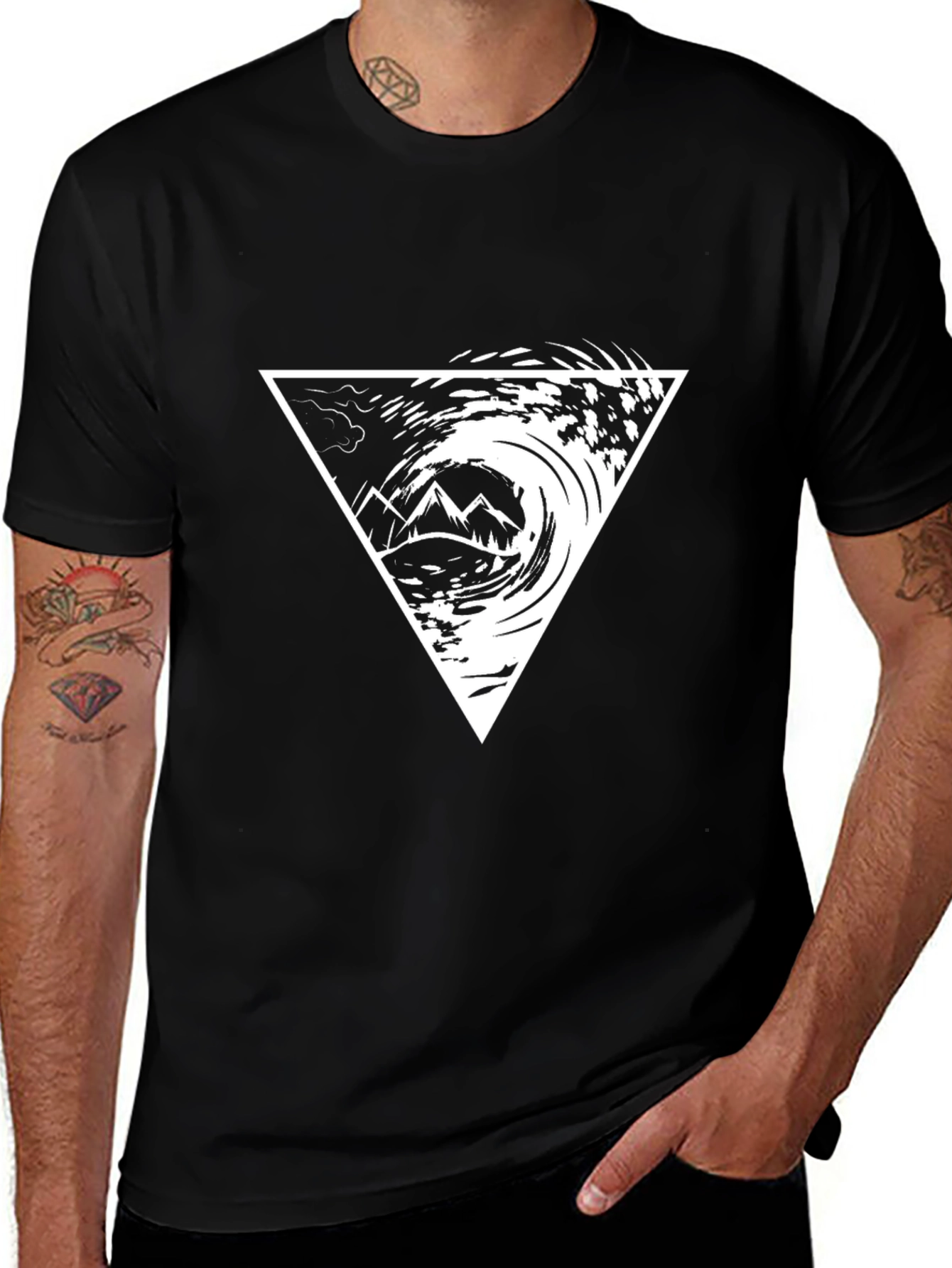Black T-Shirt with Triangle Mountain Wave Graphic