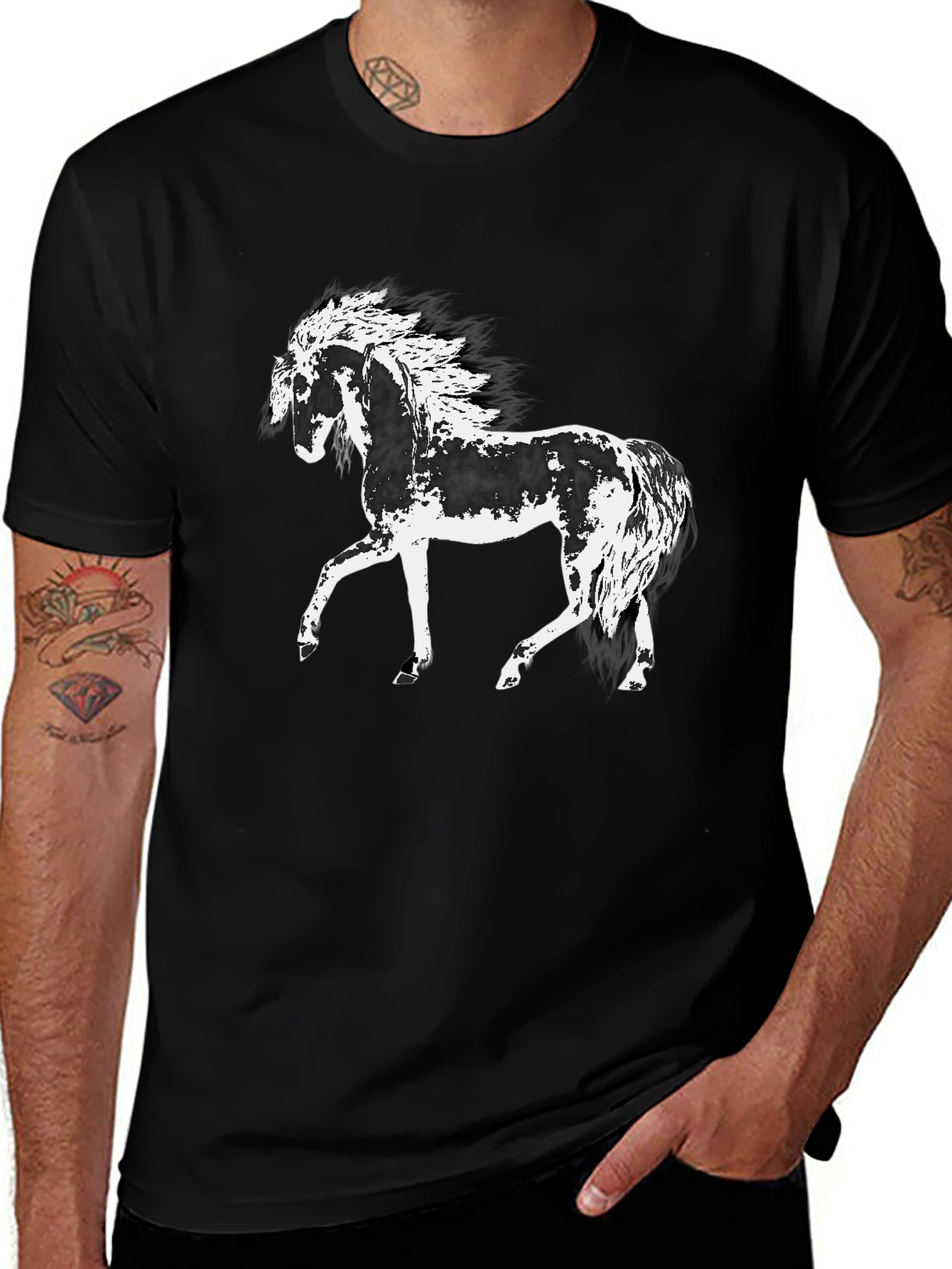 Black Horse Graphic Tee - Black Cotton T-Shirt main image