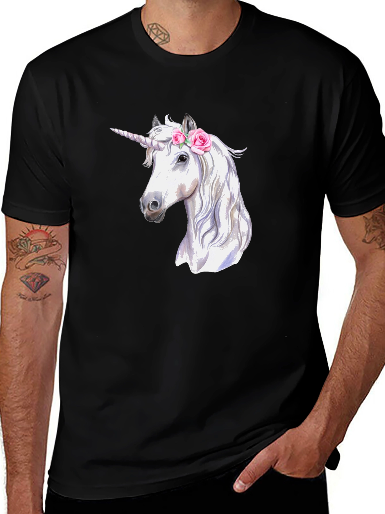Variant 29 of Unicorn Graphic Print Black T-Shirt