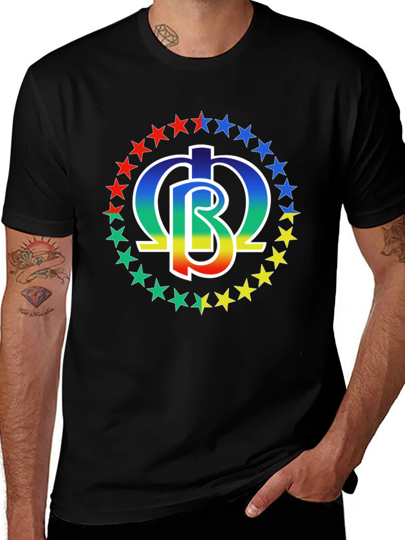 Variant 22 of Rainbow Star Circle Graphic Print Black T-Shirt