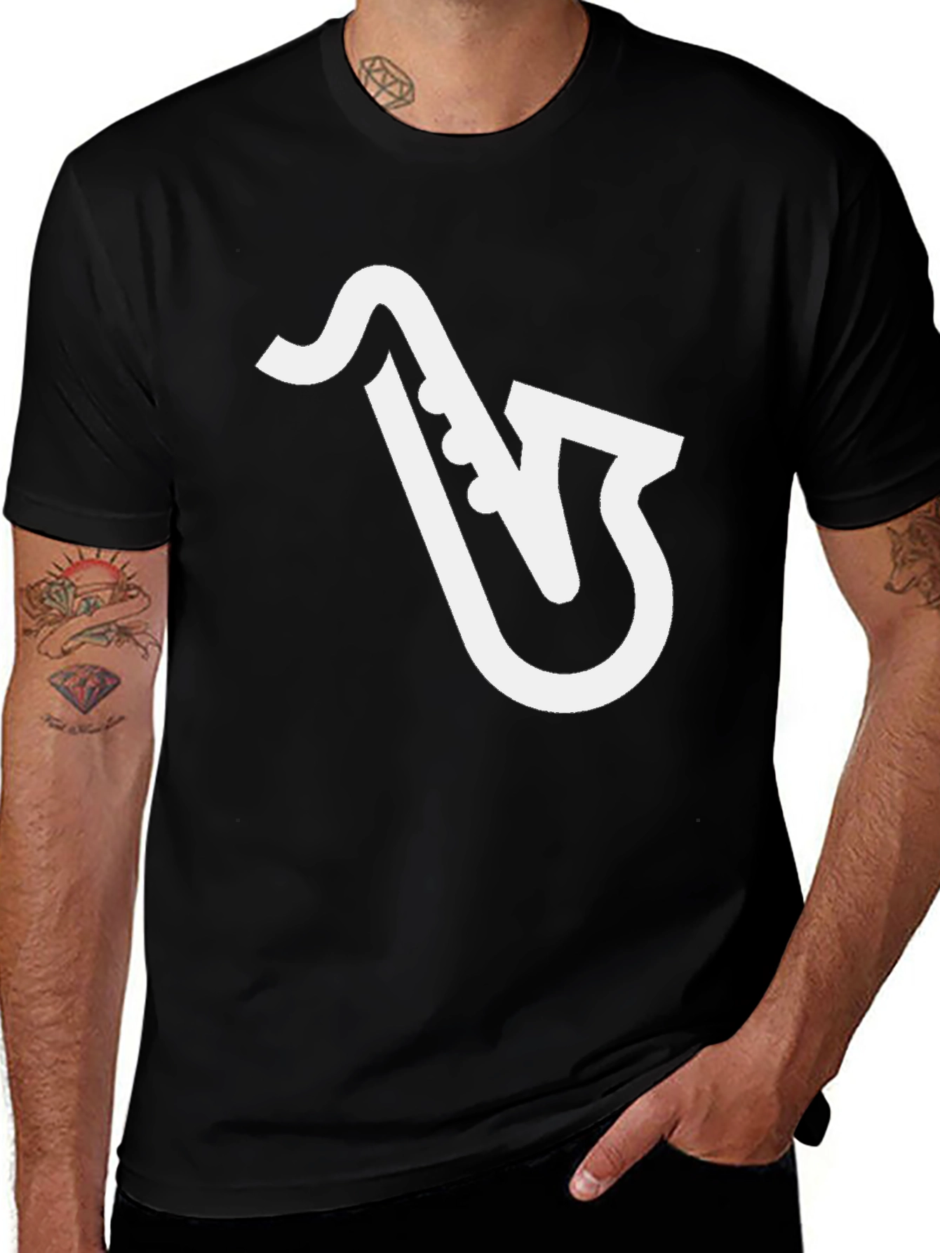 Variant 28 of Saxophone Graphic Tee - Black Cotton T-Shirt