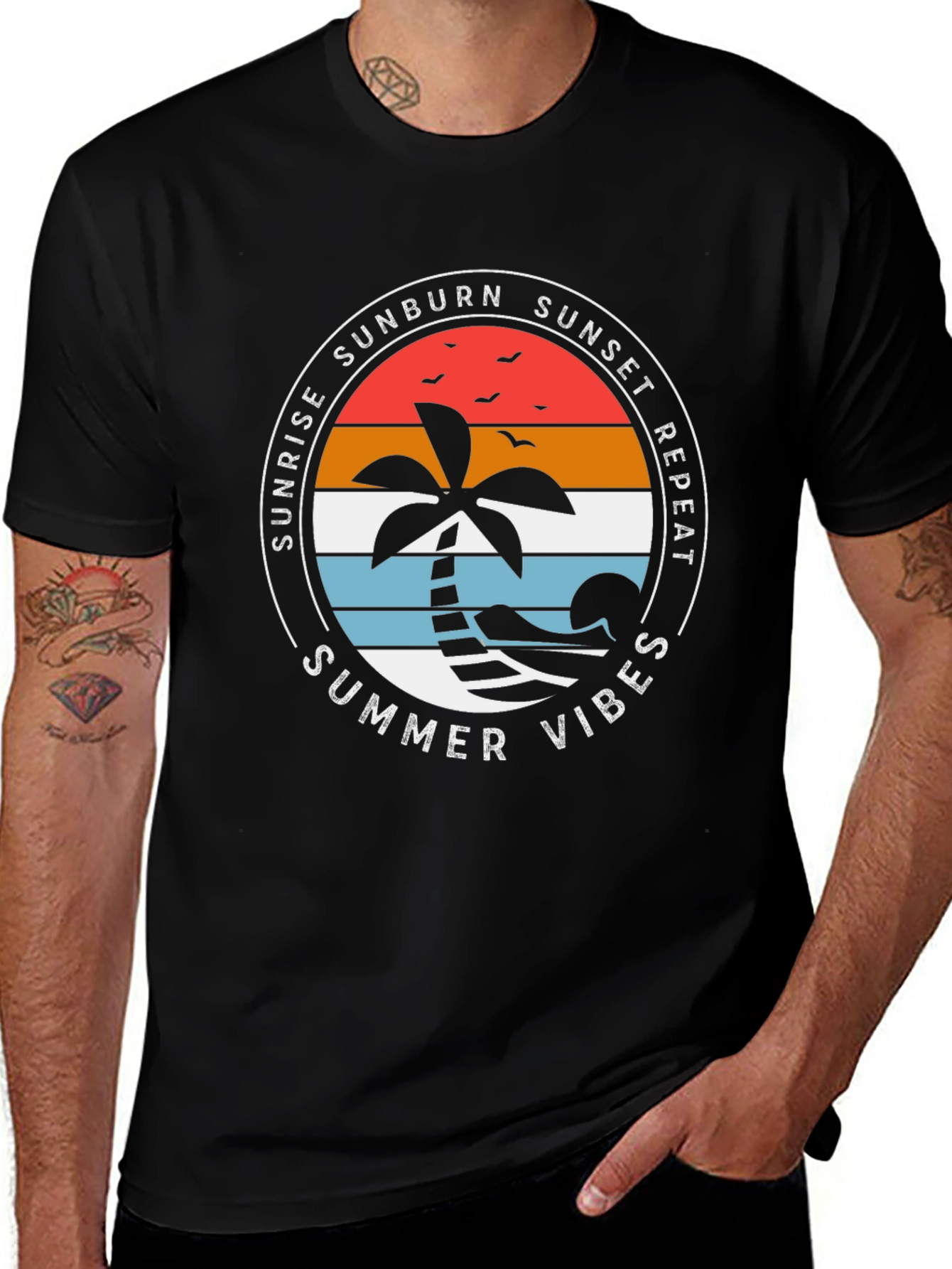 Variant 18 of Sunrise Sunset Repeat Summer Vibes Black T-Shirt