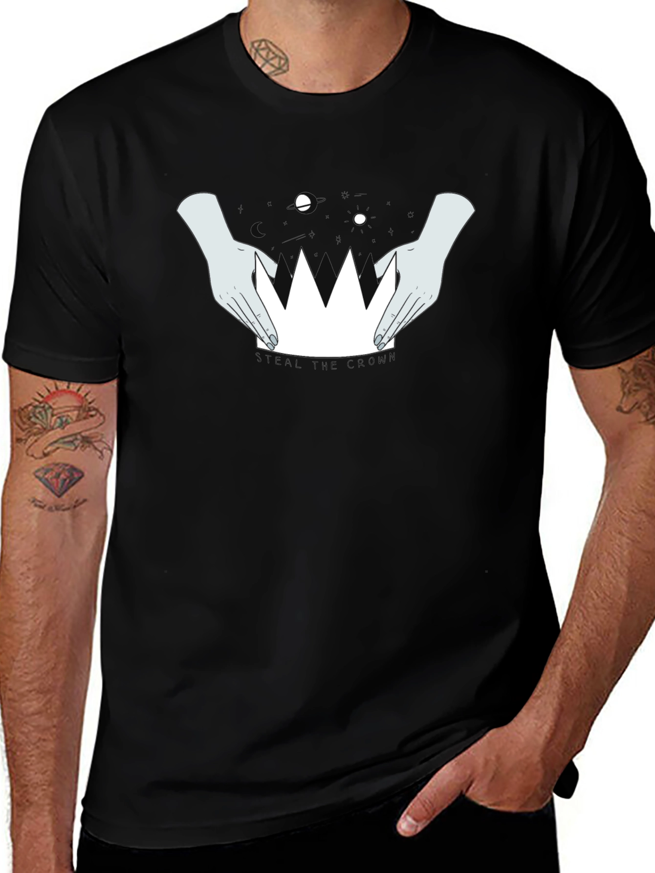 Crown Hands Graphic Tee - Black Cotton T-Shirt