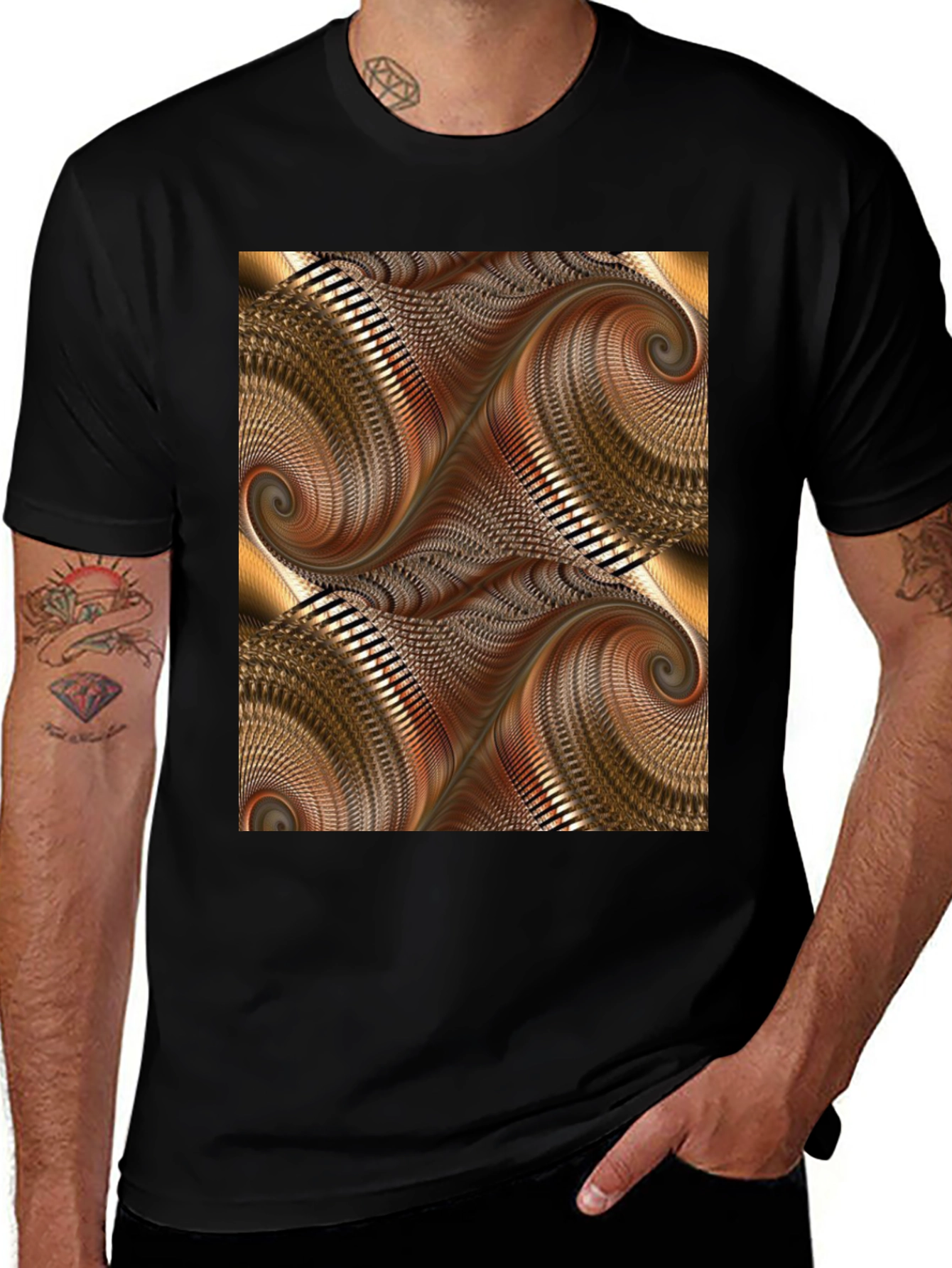 Variant 4 of Abstract Swirl Graphic Print Black T-Shirt