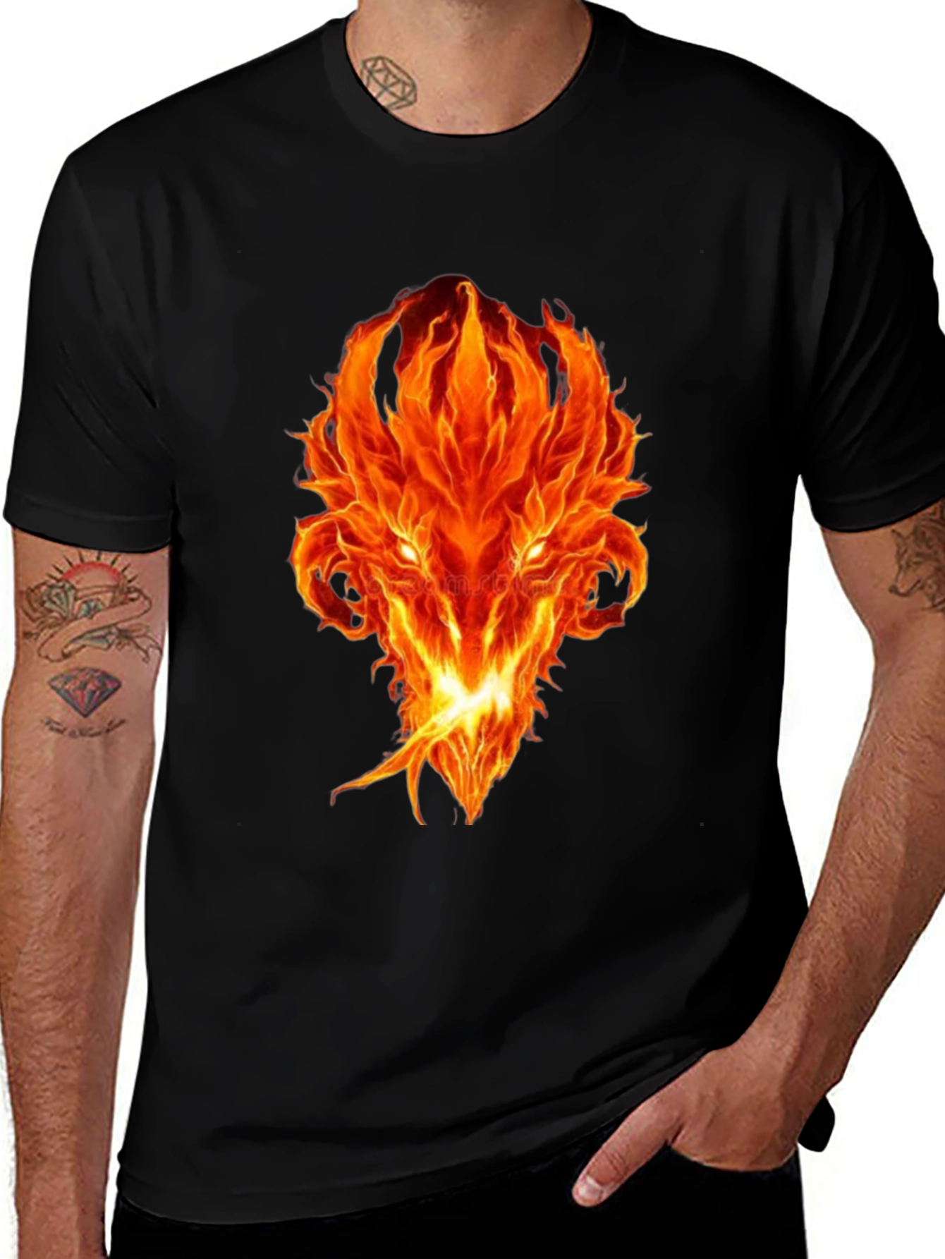 Variant 29 of Fiery Dragon Graphic Tee - Bold Black Cotton T-Shirt