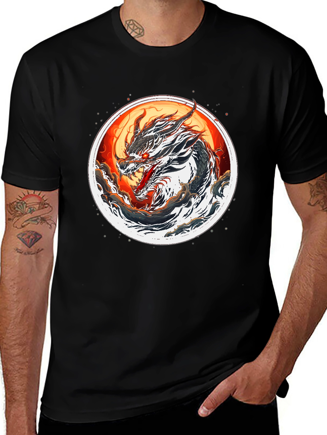 Variant 2 of Dragon Graphic Tee - Men's Black Crew Neck T-Shirt