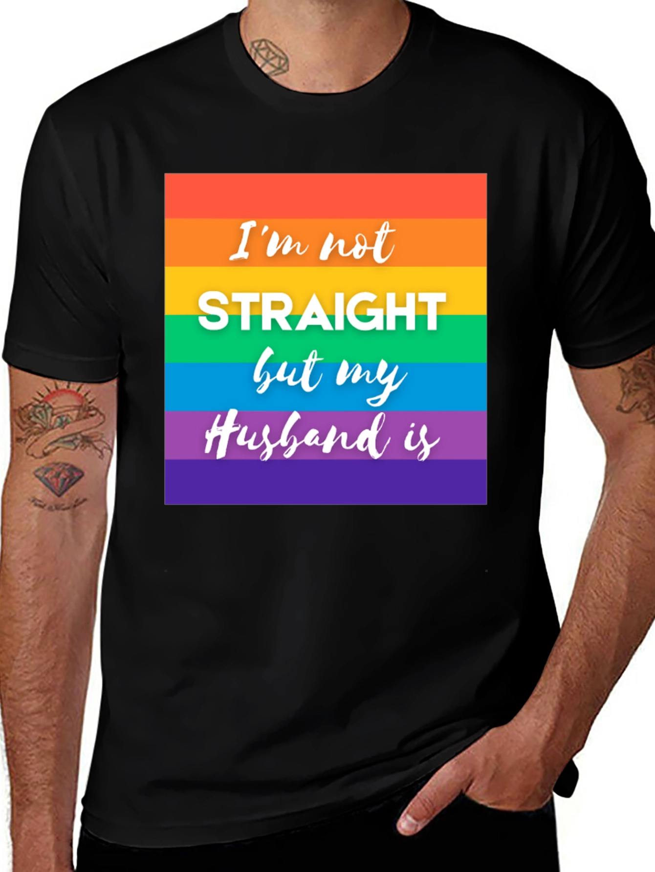 LGBT Pride T-Shirt - I'm Not Straight But My Husband Is