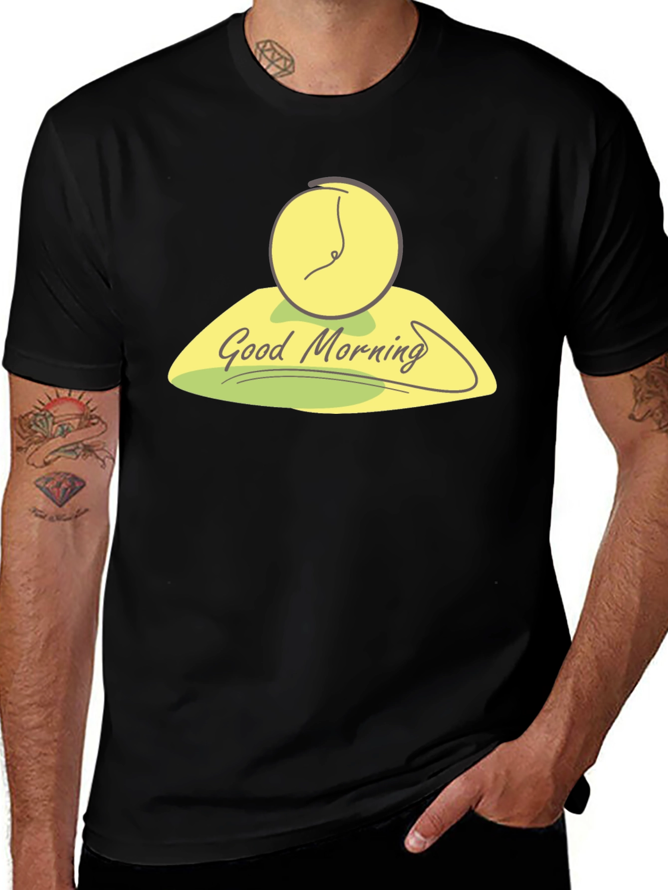 Variant 30 of Good Morning Clock Graphic Tee - Stylish Black T-Shirt