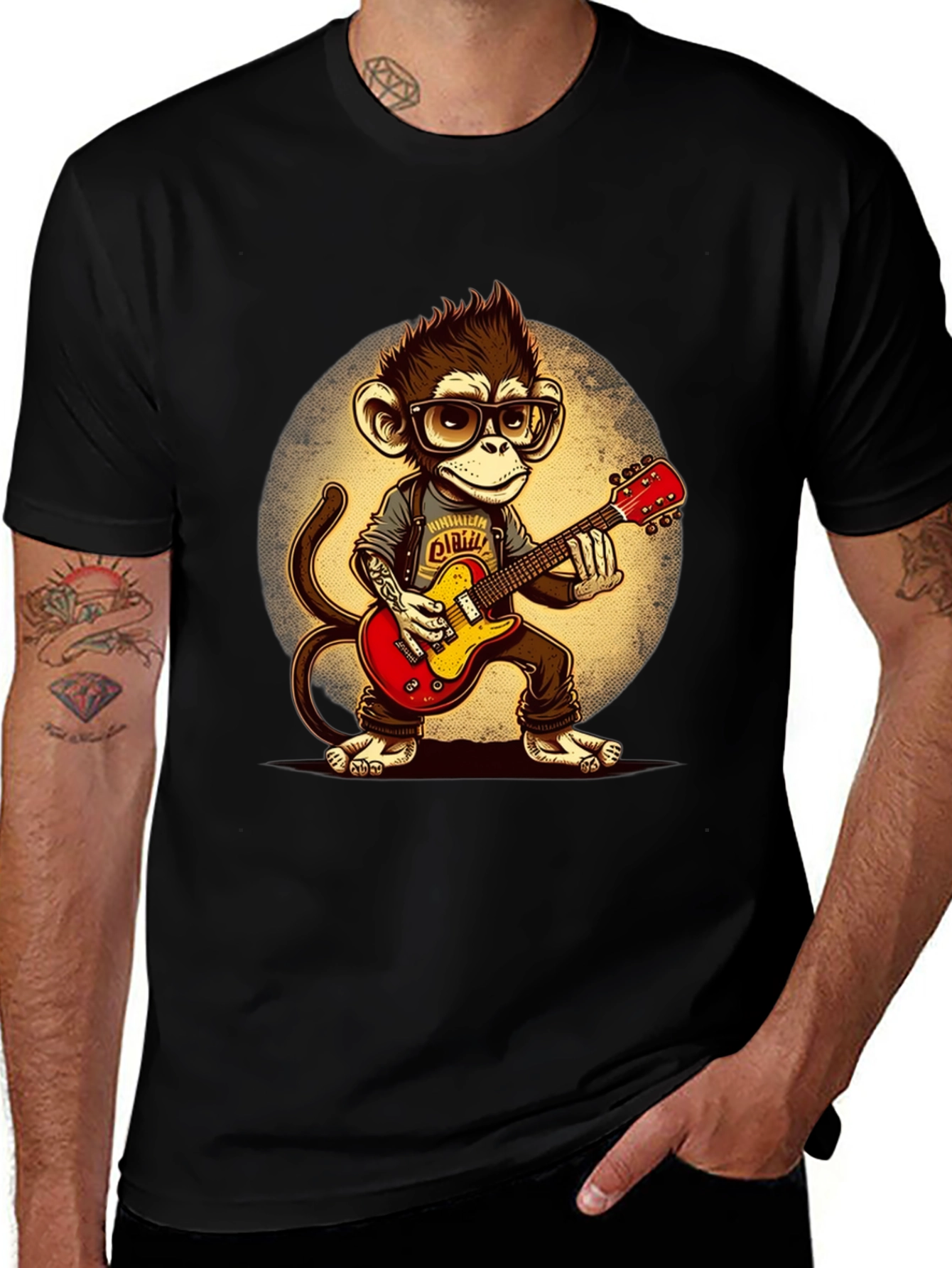 Variant 18 of Monkey Guitarist Black T-Shirt