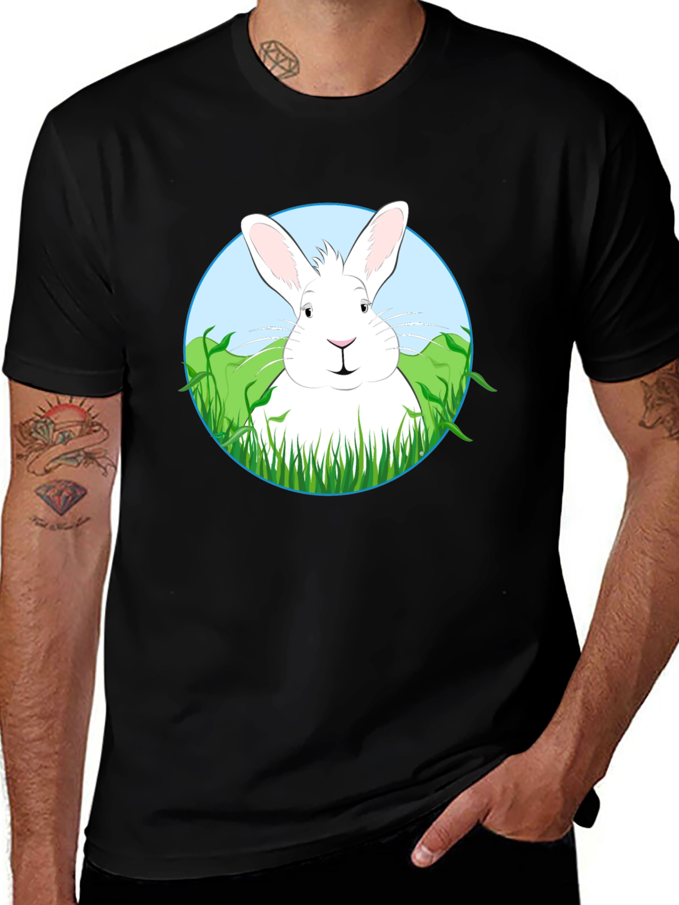 Variant 20 of Cute Rabbit Graphic Tee - Black Cotton Blend