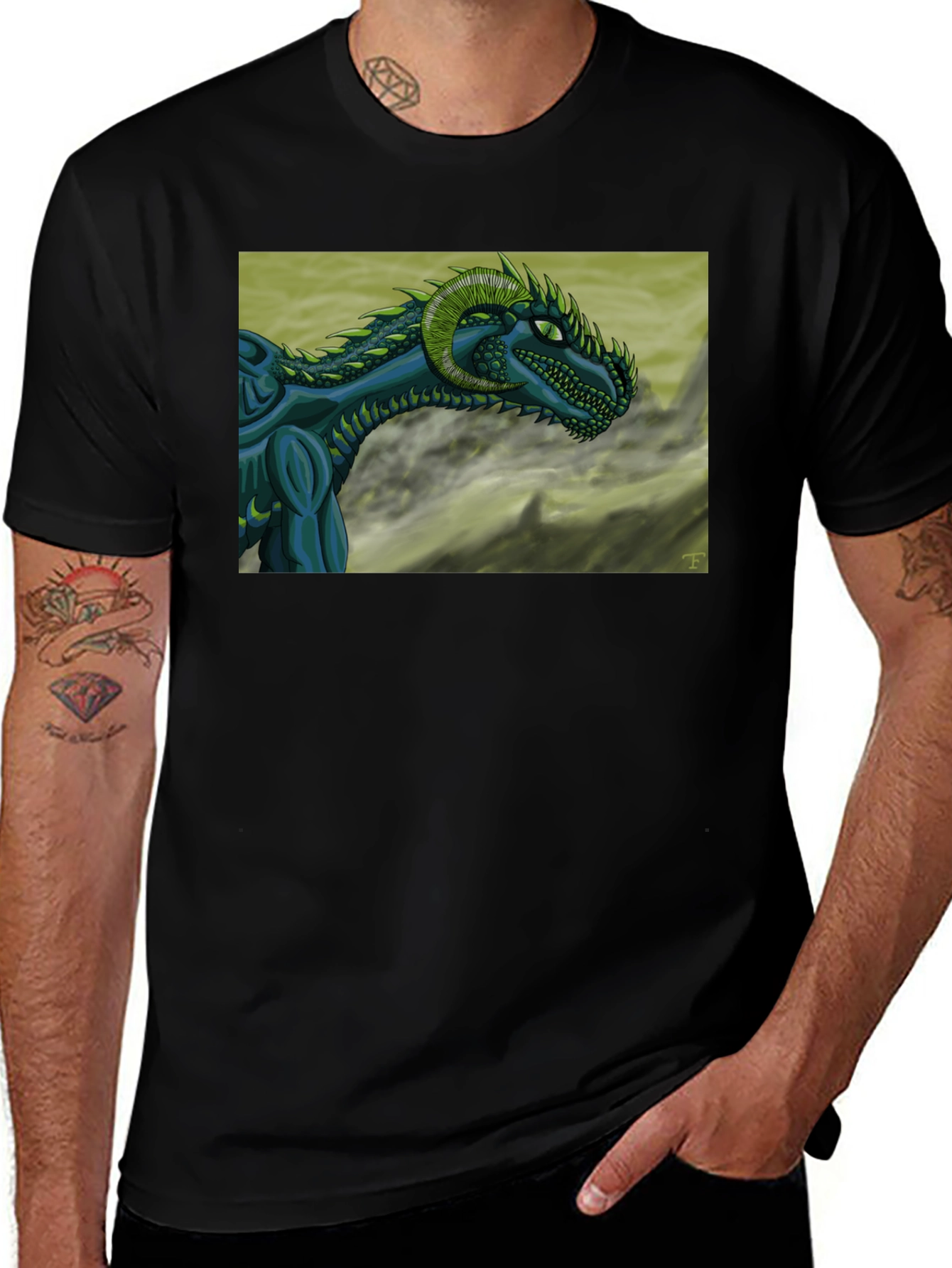 Variant 25 of Dragon Graphic T-Shirt - Black Cotton Tee