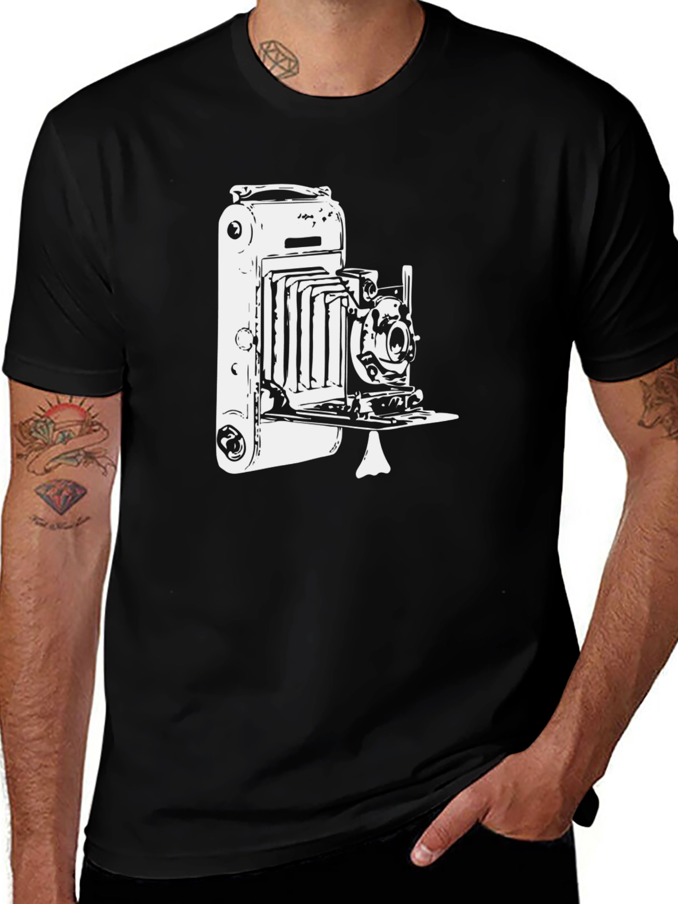 Variant 24 of Vintage Camera Graphic Tee - Retro Style, Black Cotton Shirt