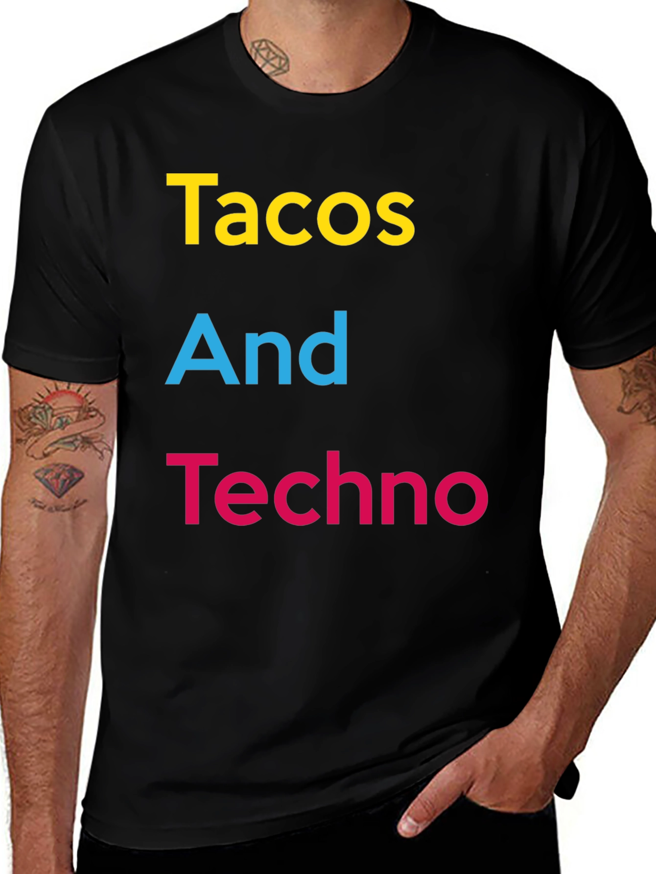 Variant 12 of Tacos And Techno Graphic Tee - Black Cotton T-Shirt