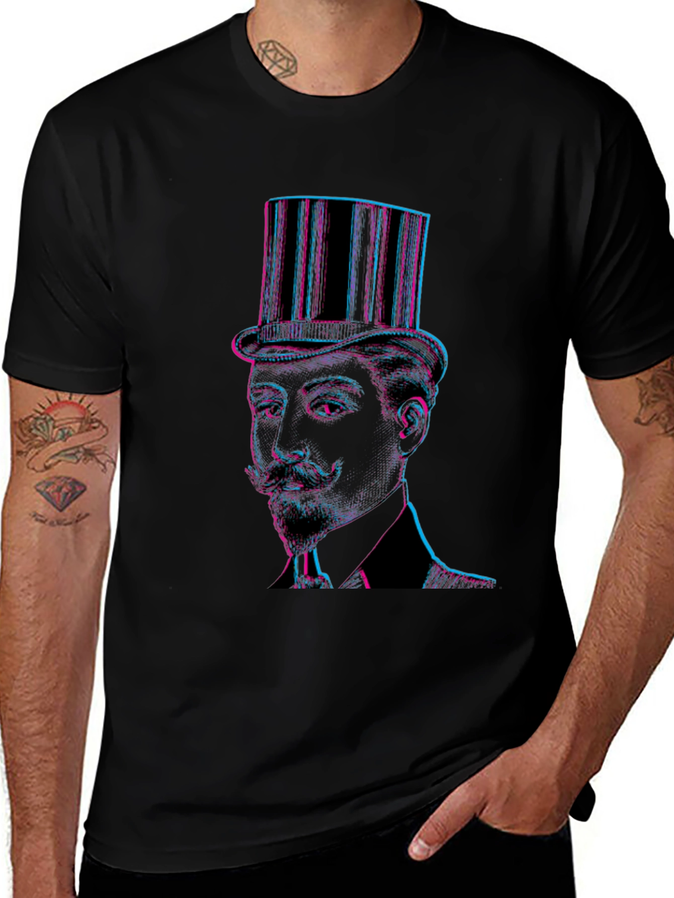 Variant 2 of Stereoscopic Gentleman Top Hat Graphic T-Shirt