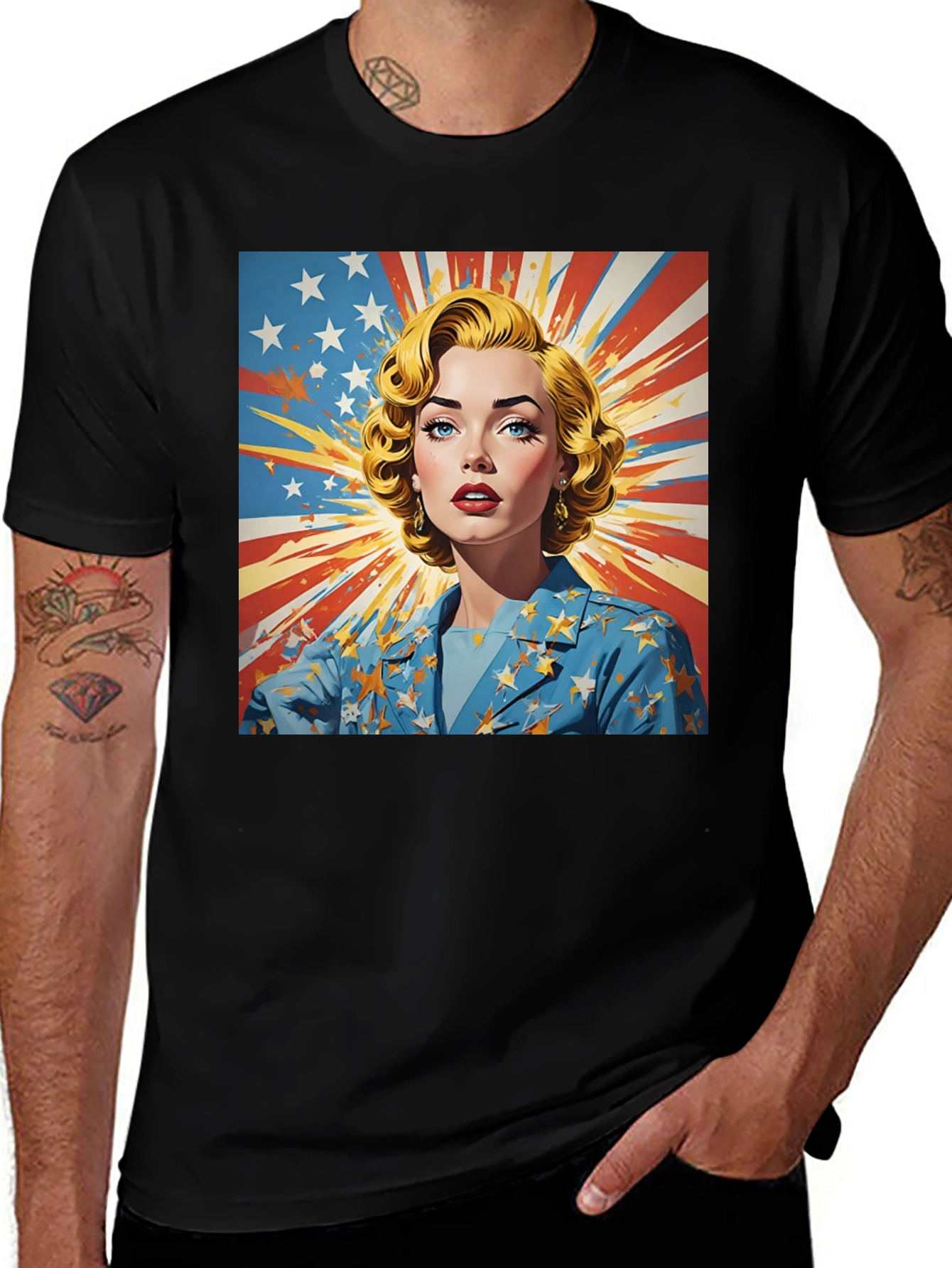 Black Retro Patriotic Woman T-Shirt - Vintage Americana Tee main image