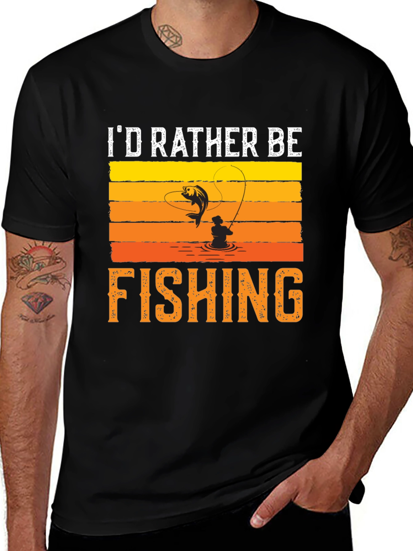 Variant 22 of I'd Rather Be Fishing Black T-Shirt