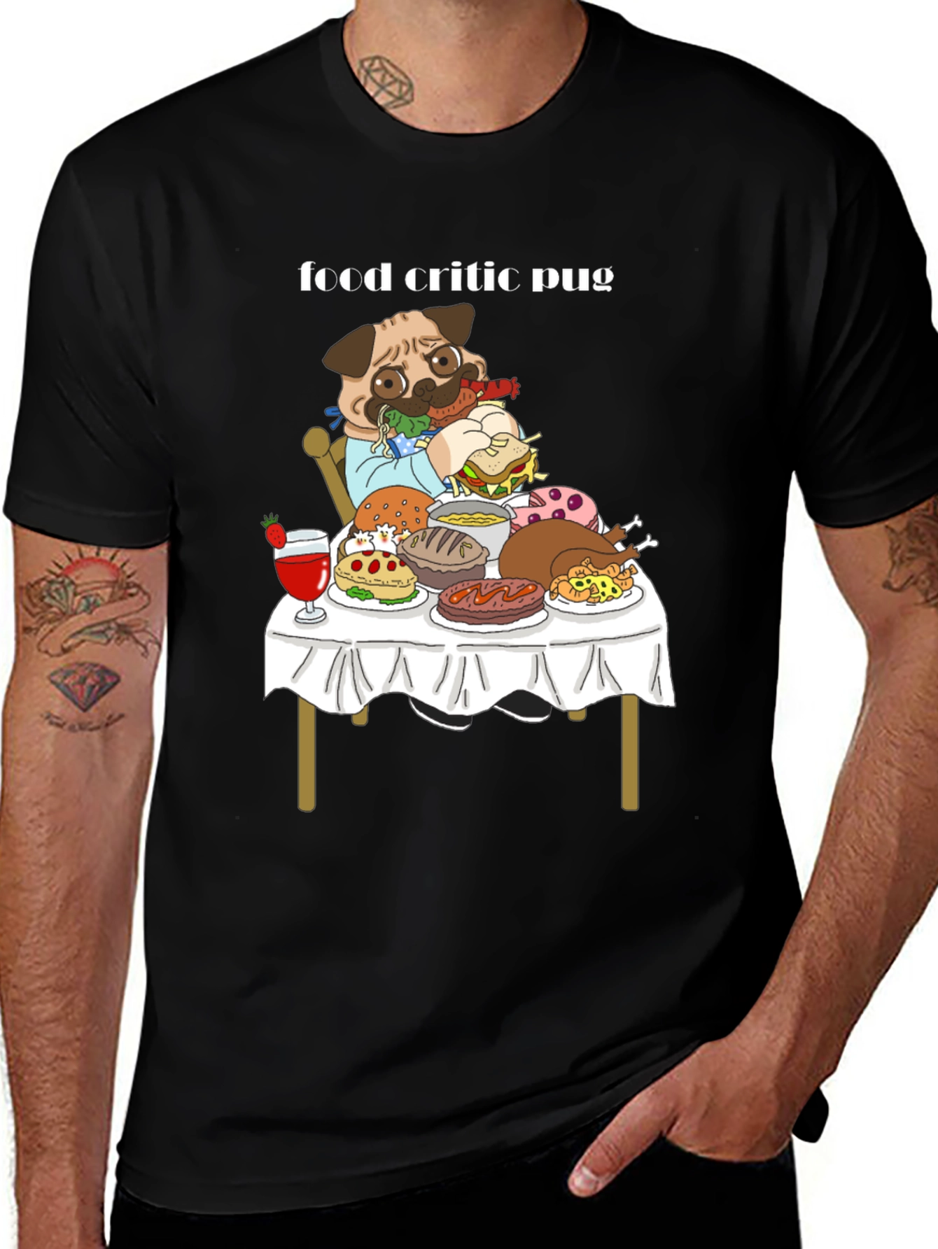 Variant 18 of Food Critic Pug Graphic Tee - Feast Your Eyes!