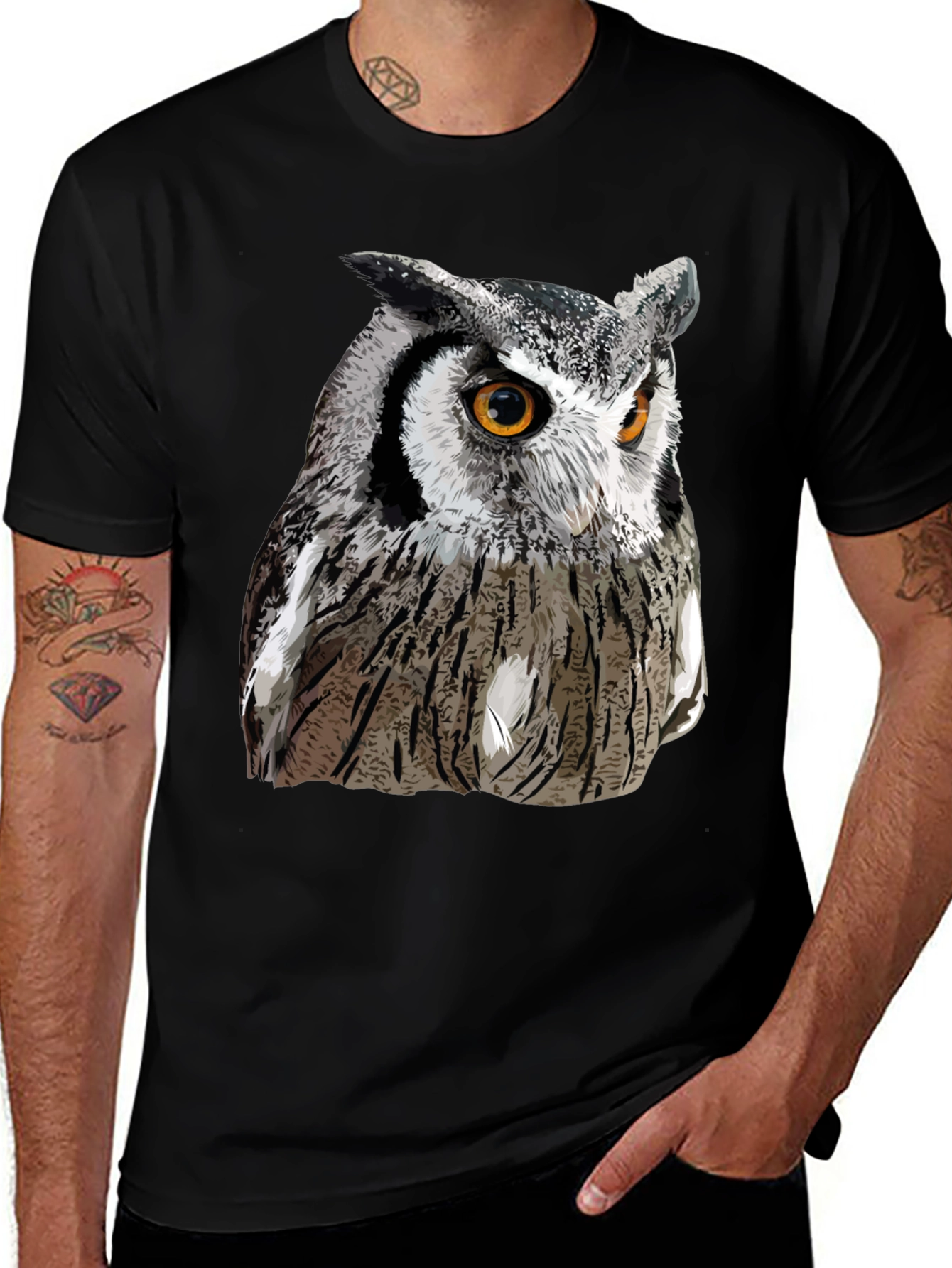 Variant 27 of Owl Graphic T-Shirt - Black Cotton Tee