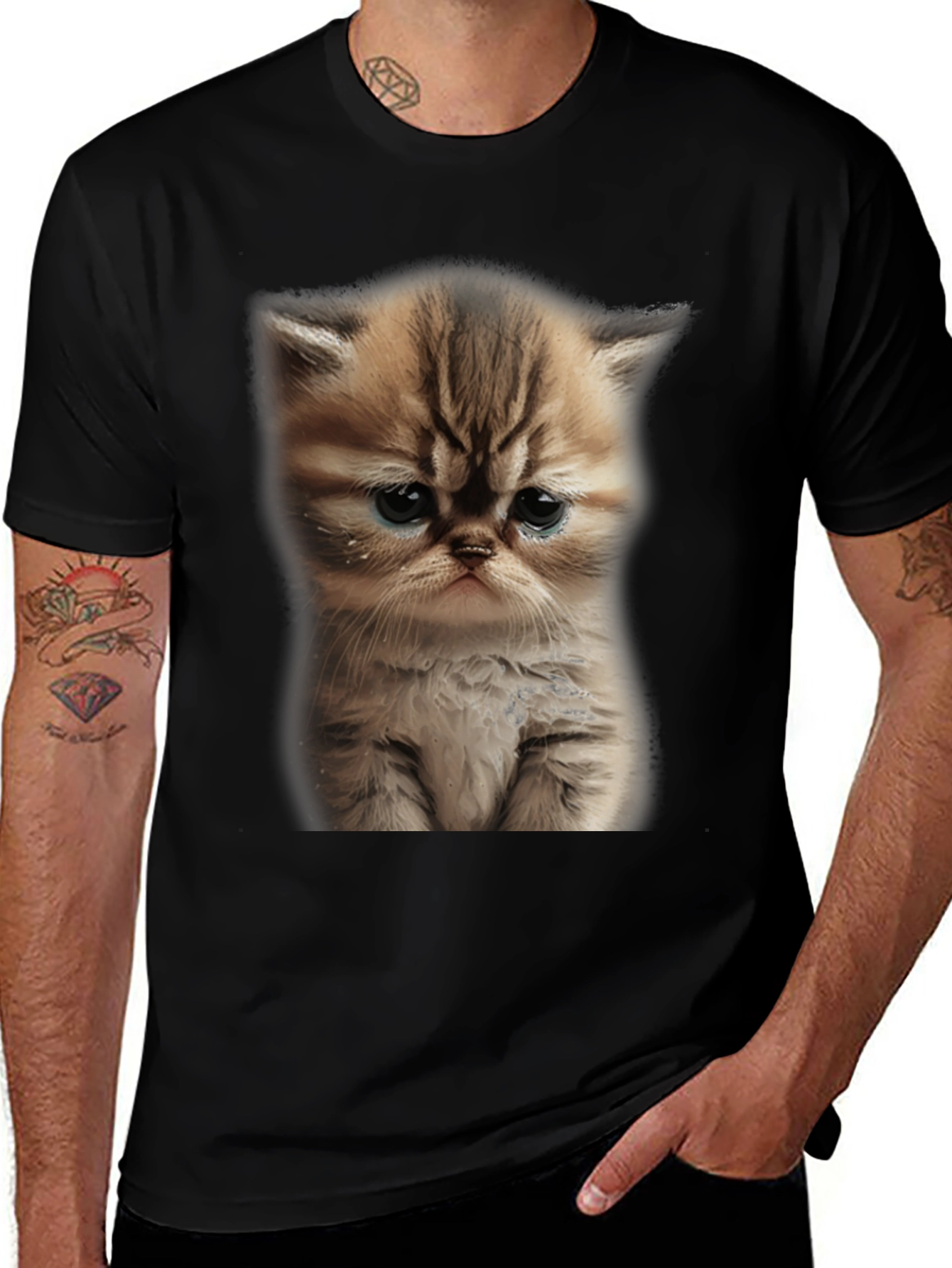 Sad Cat Graphic Tee - Black T-Shirt