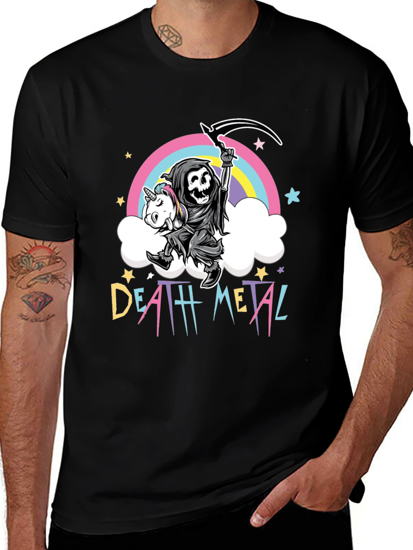 Black Death Metal Grim Reaper Unicorn T-Shirt main image