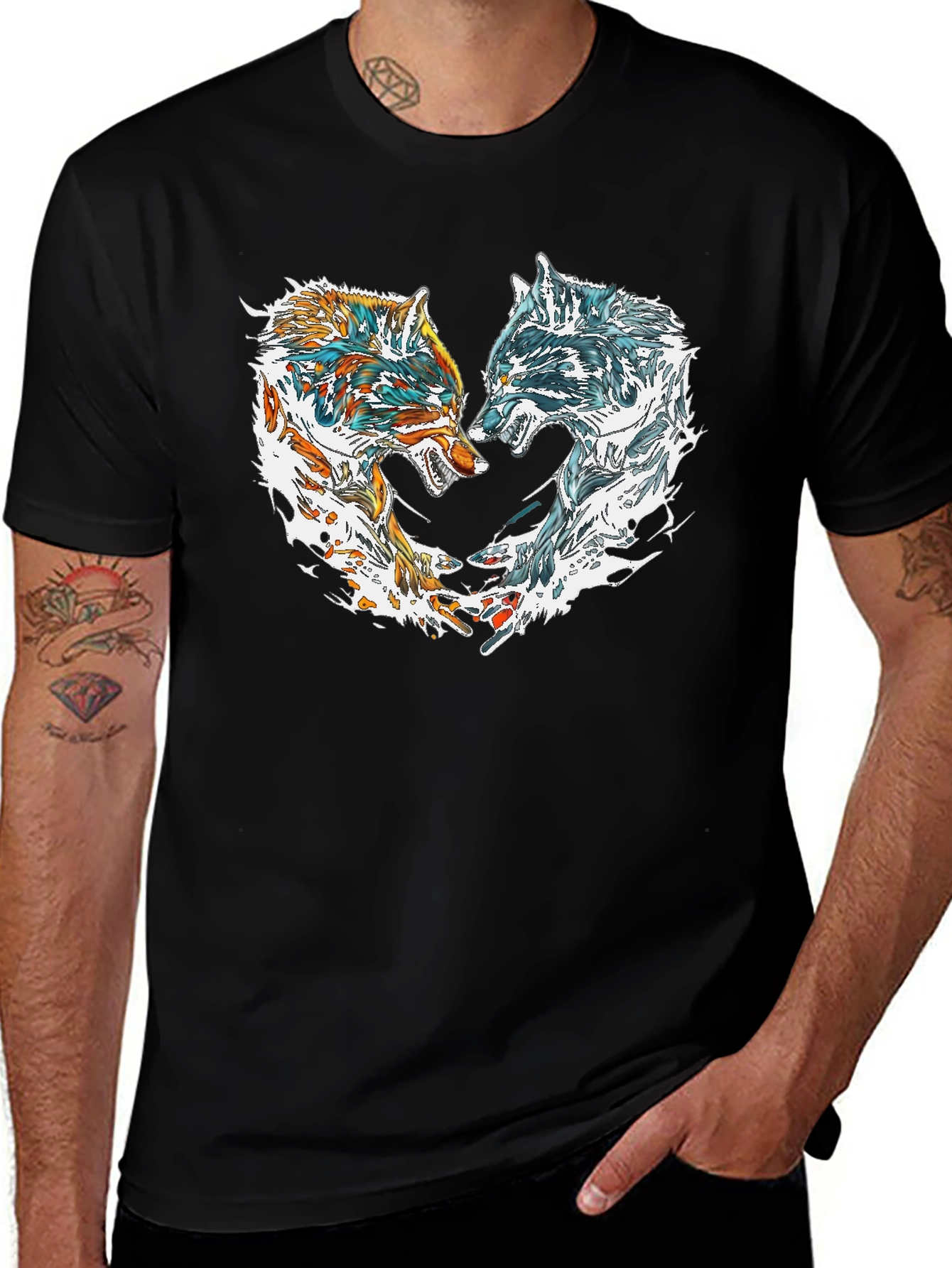 Variant 29 of Yin Yang Wolves T-Shirt - Black