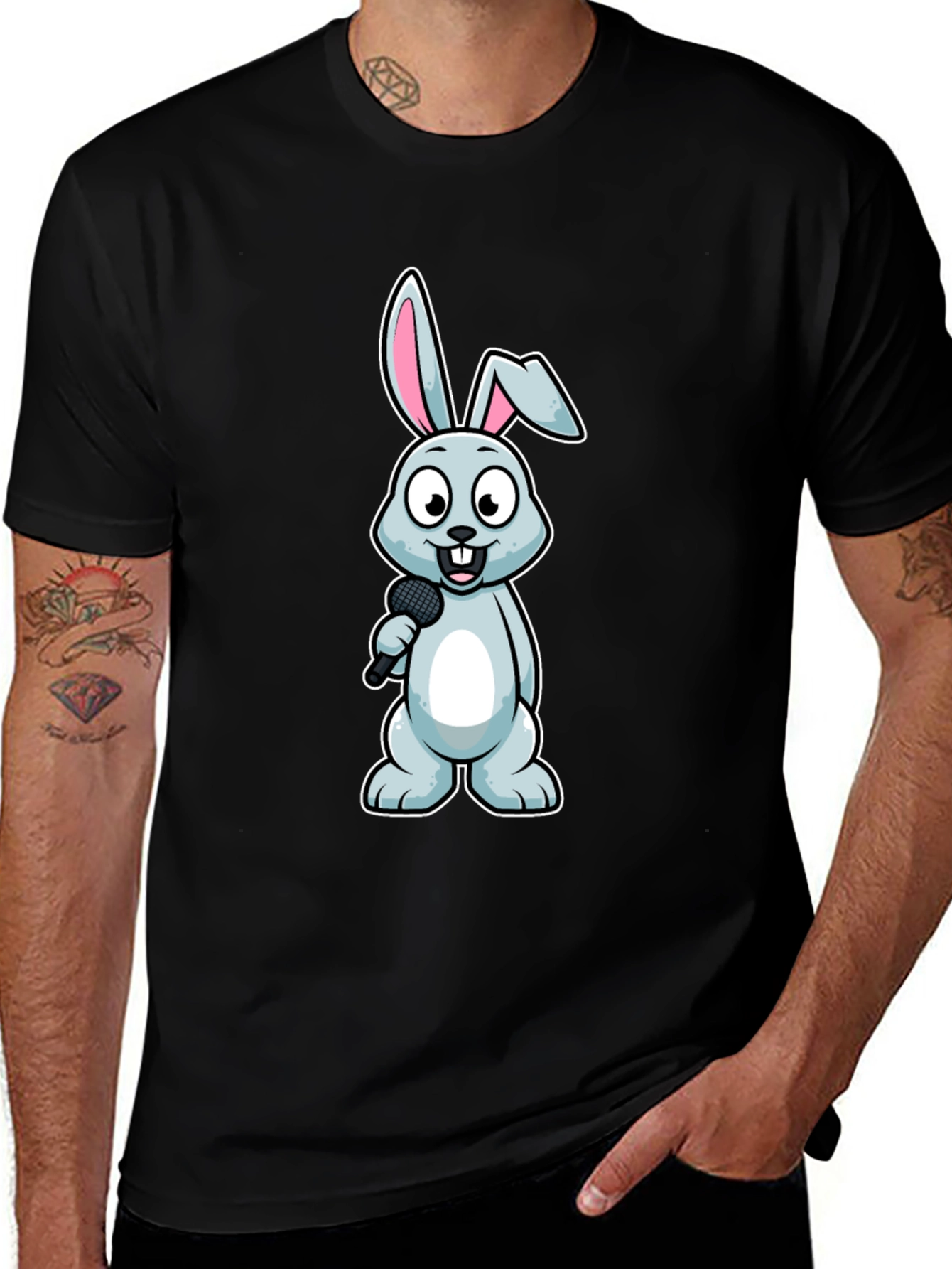 Variant 17 of Bunny Singer T-Shirt - Black Cotton Tee