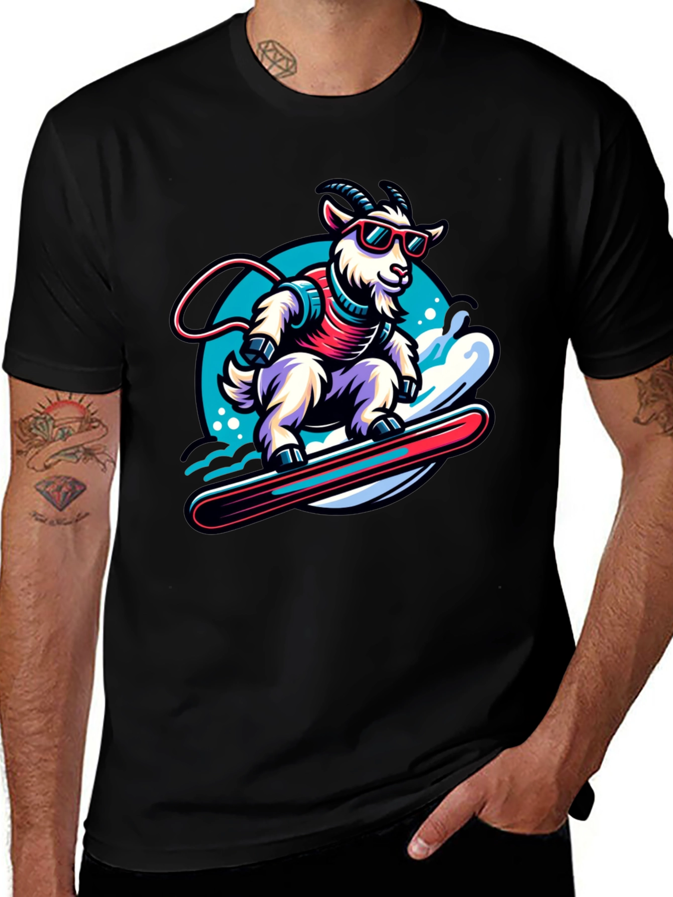 Variant 13 of Goat Snowboarding T-Shirt - Cool Cartoon Graphic Tee