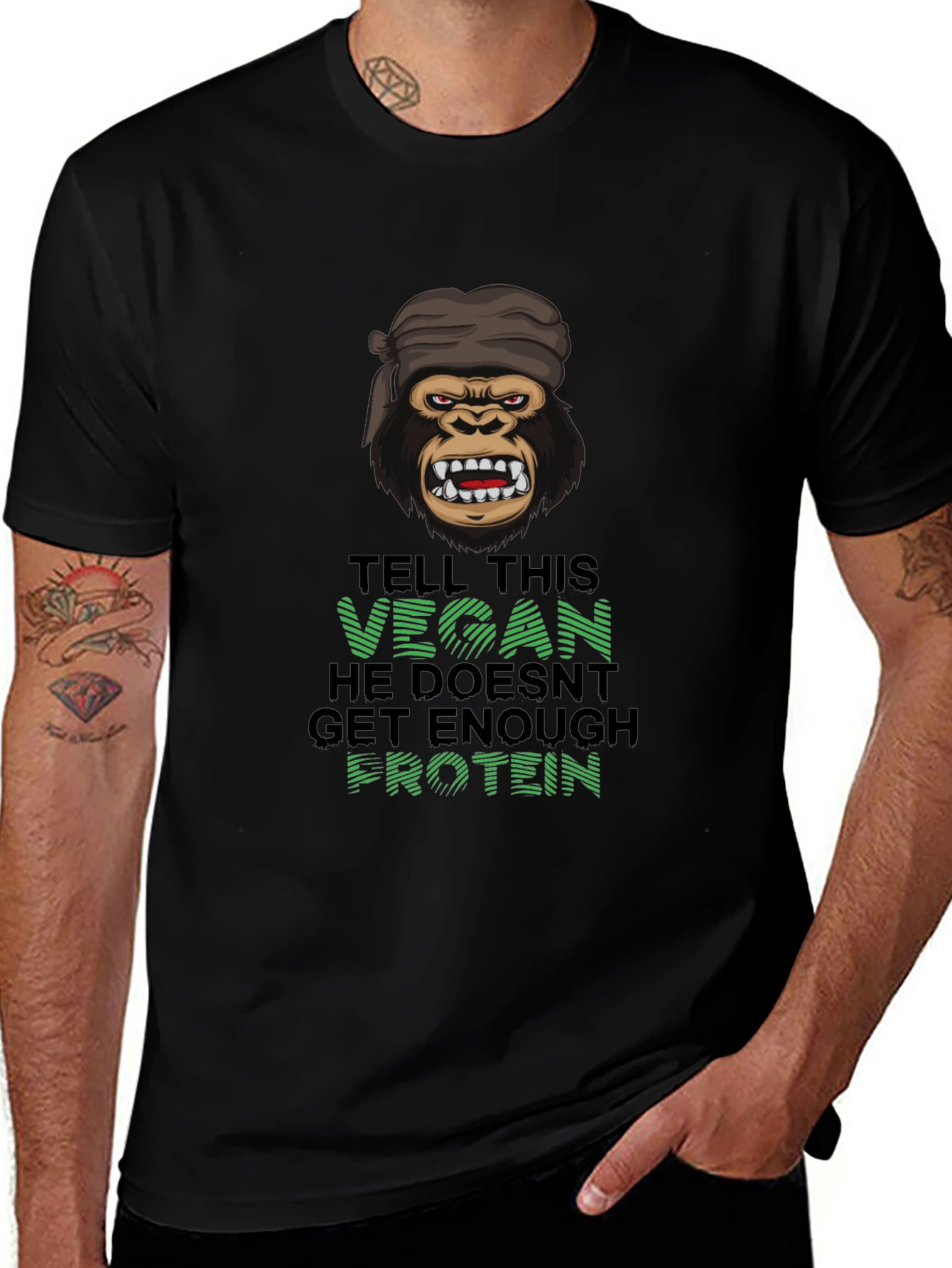 Variant 13 of Vegan Gorilla T-Shirt: Enough Protein?