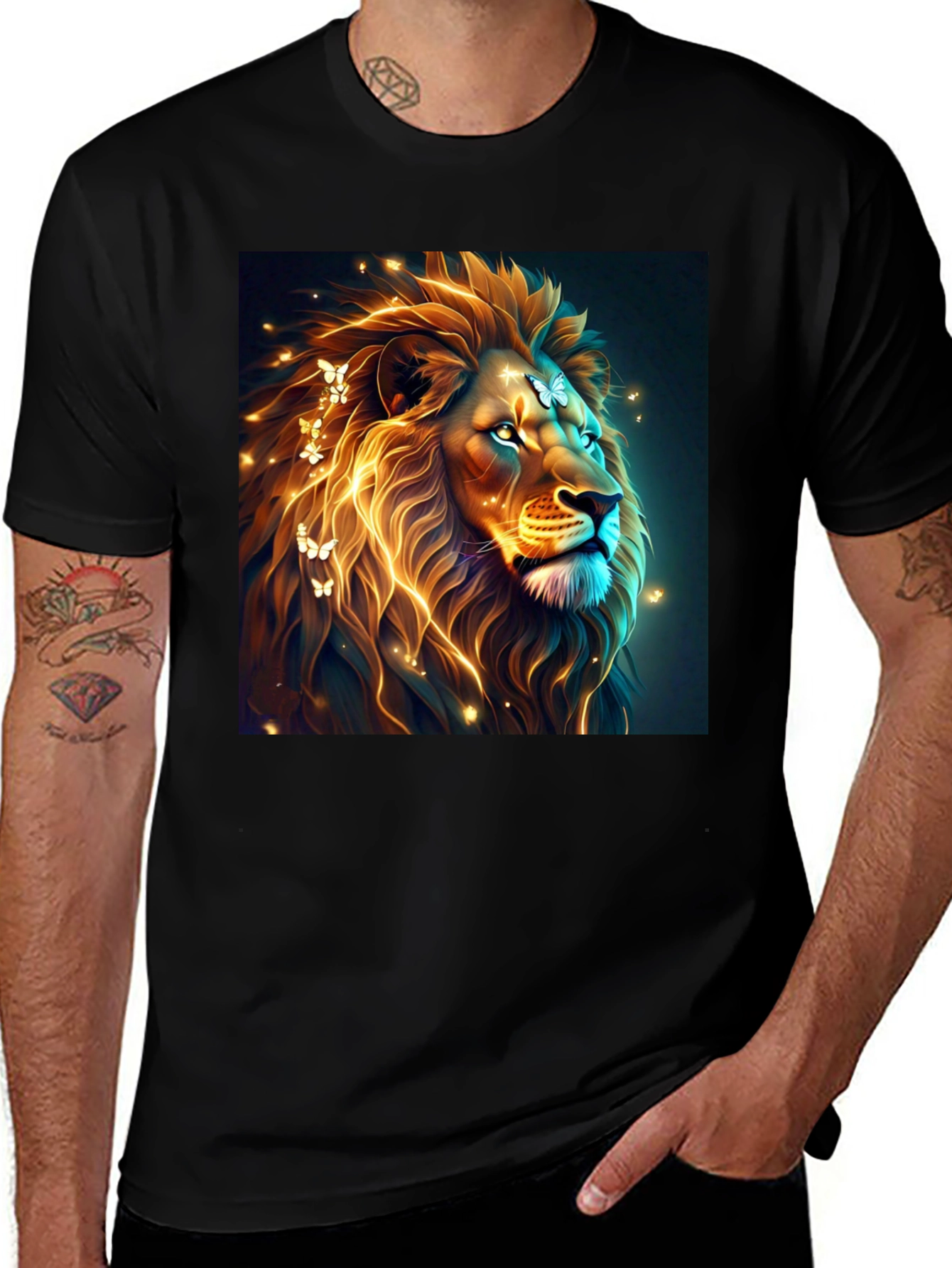 Variant 30 of Lion Butterfly Graphic Black T-Shirt