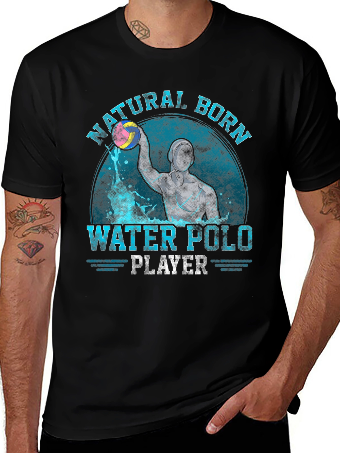 Variant 29 of Natural Born Water Polo Player Graphic T-Shirt