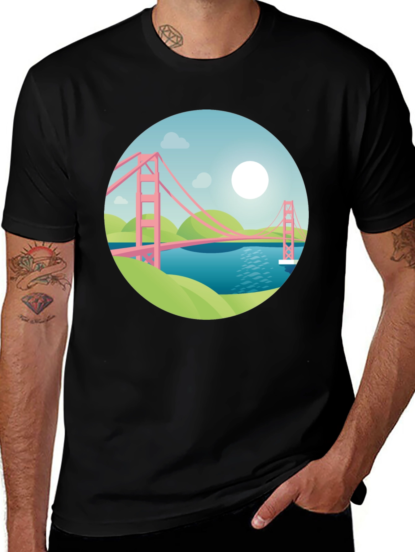 Variant 17 of Golden Gate Graphic Black T-Shirt