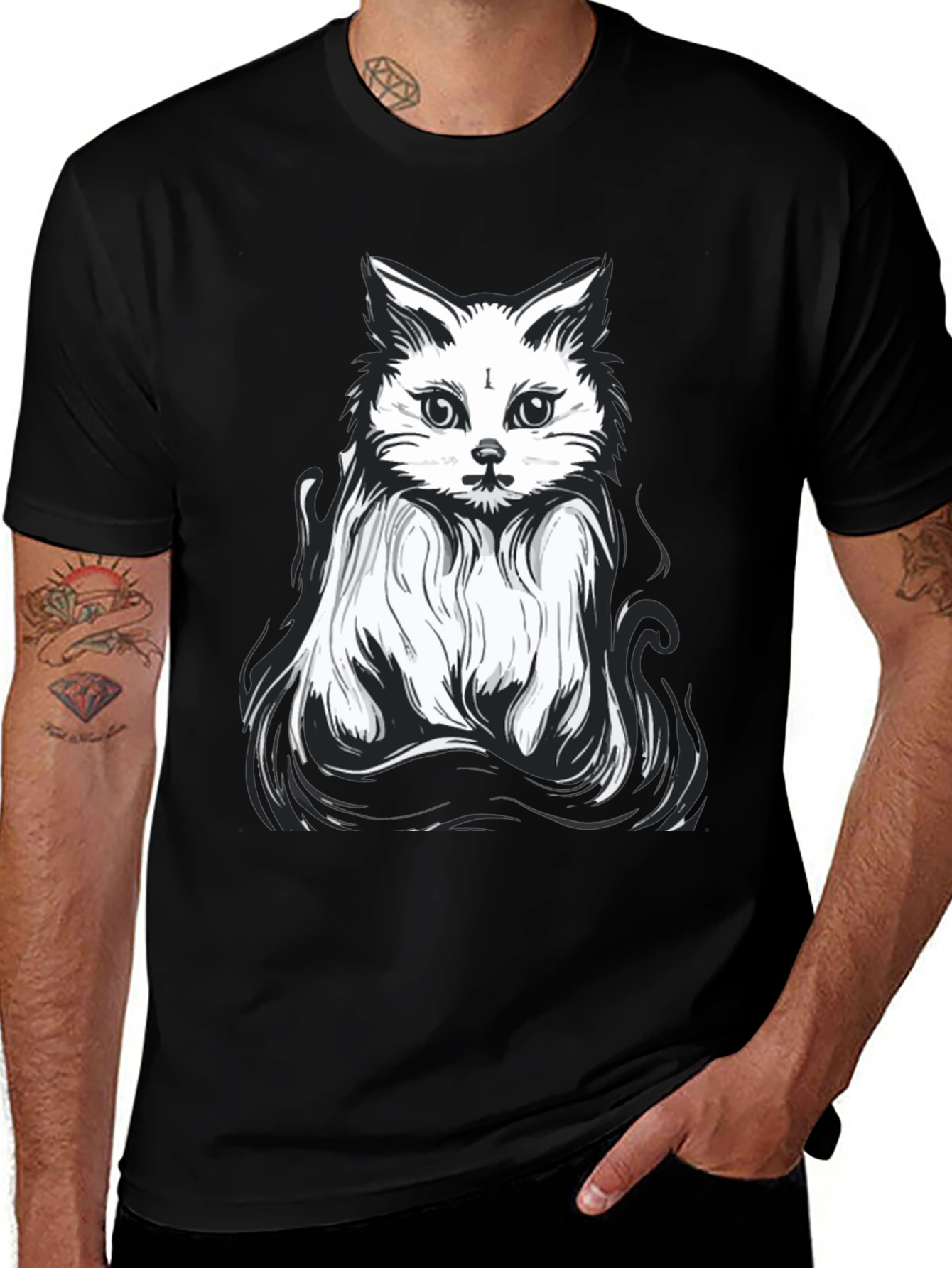 Variant 21 of Unique Cat Graphic Black T-Shirt