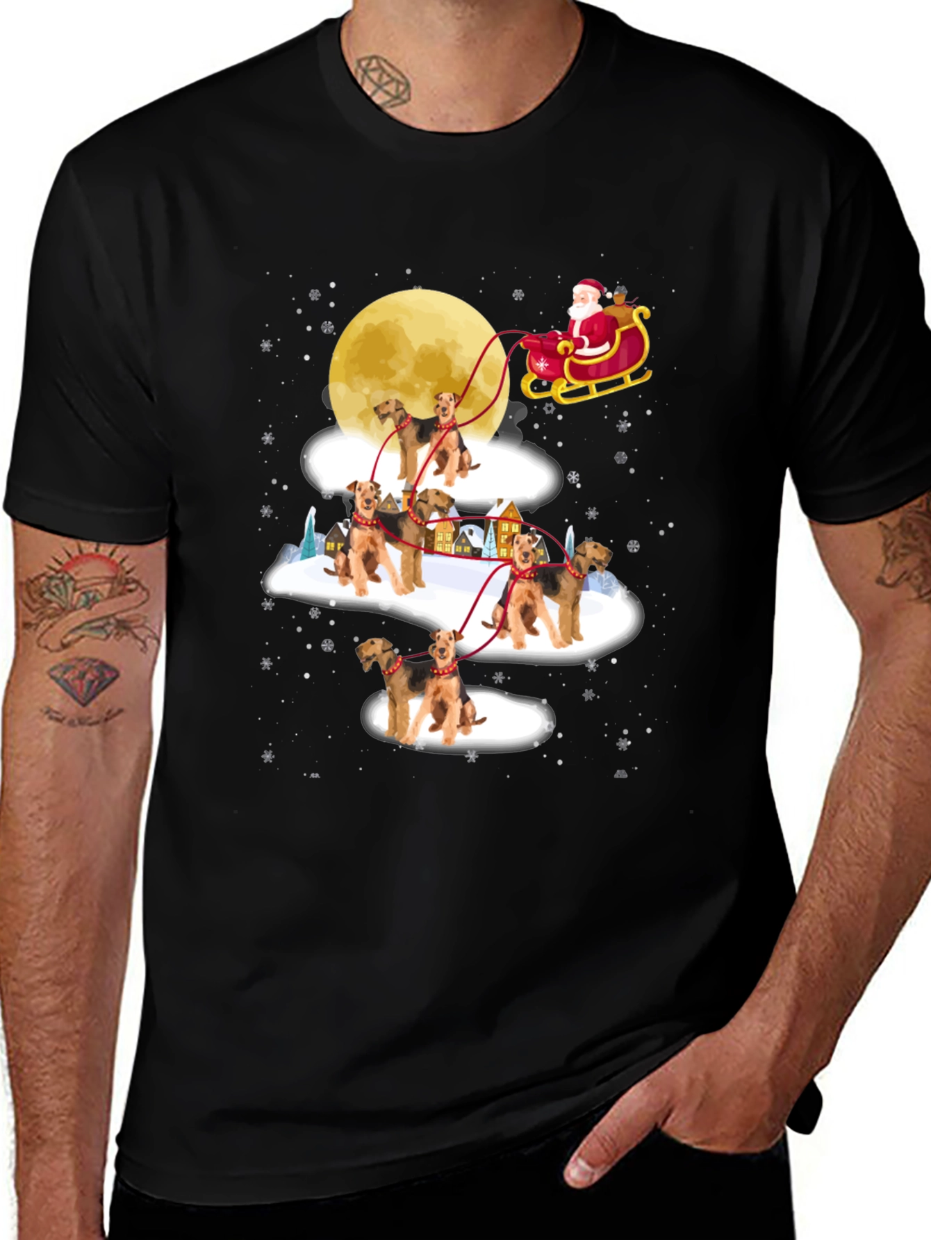 Airedale Terrier Santa's Sleigh Christmas T-Shirt