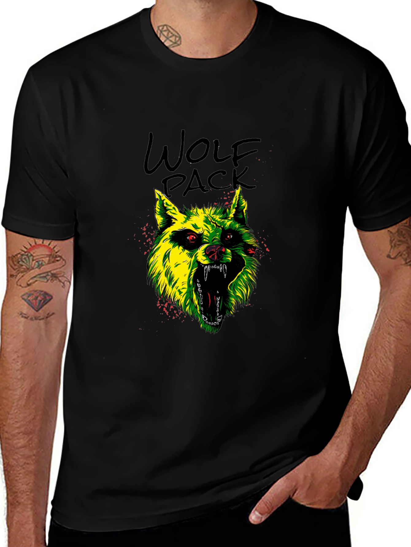 Variant 12 of Wolf Pack Graphic Tee - Black Crew Neck