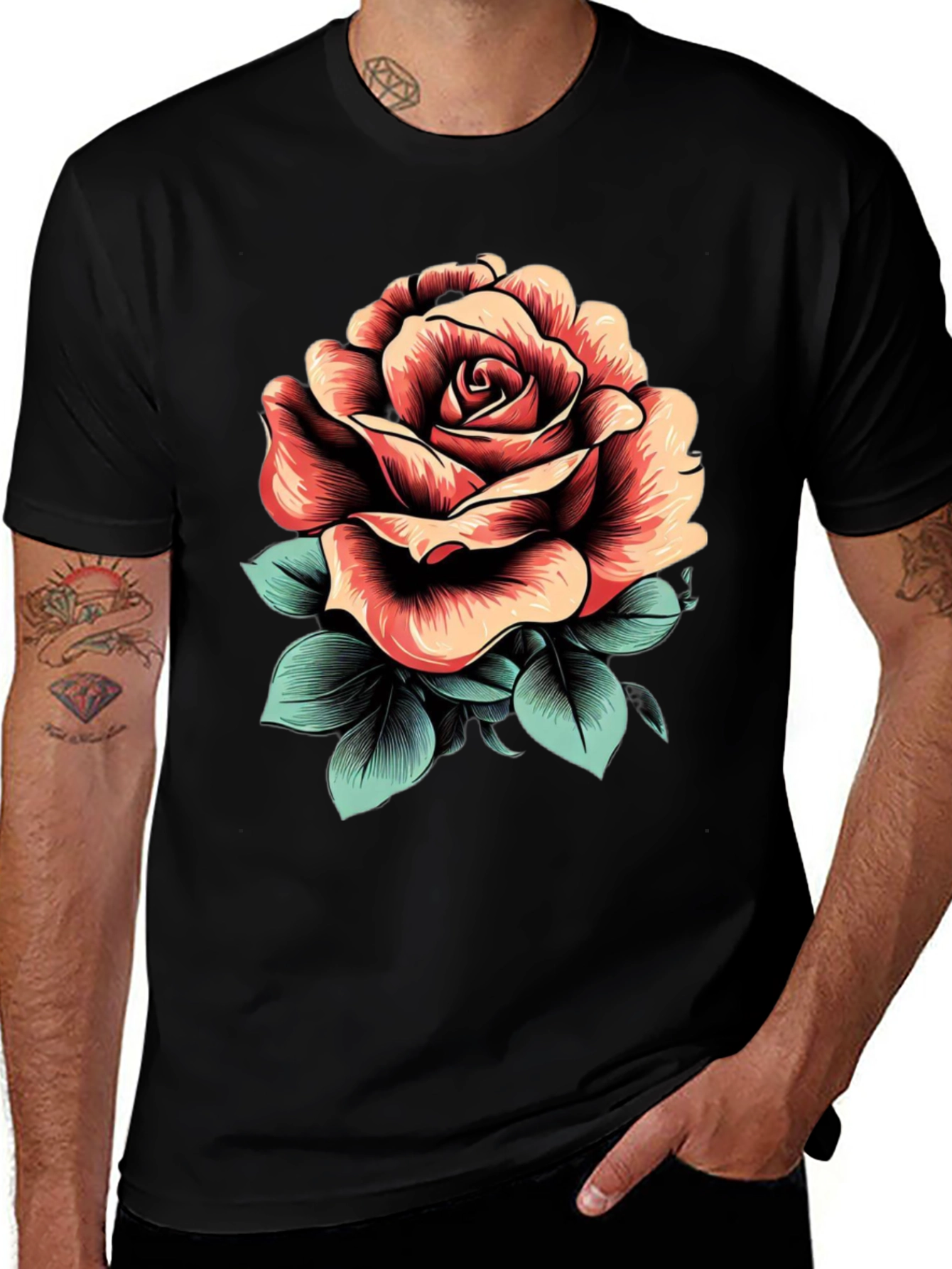 Variant 17 of Rose Graphic Black T-Shirt