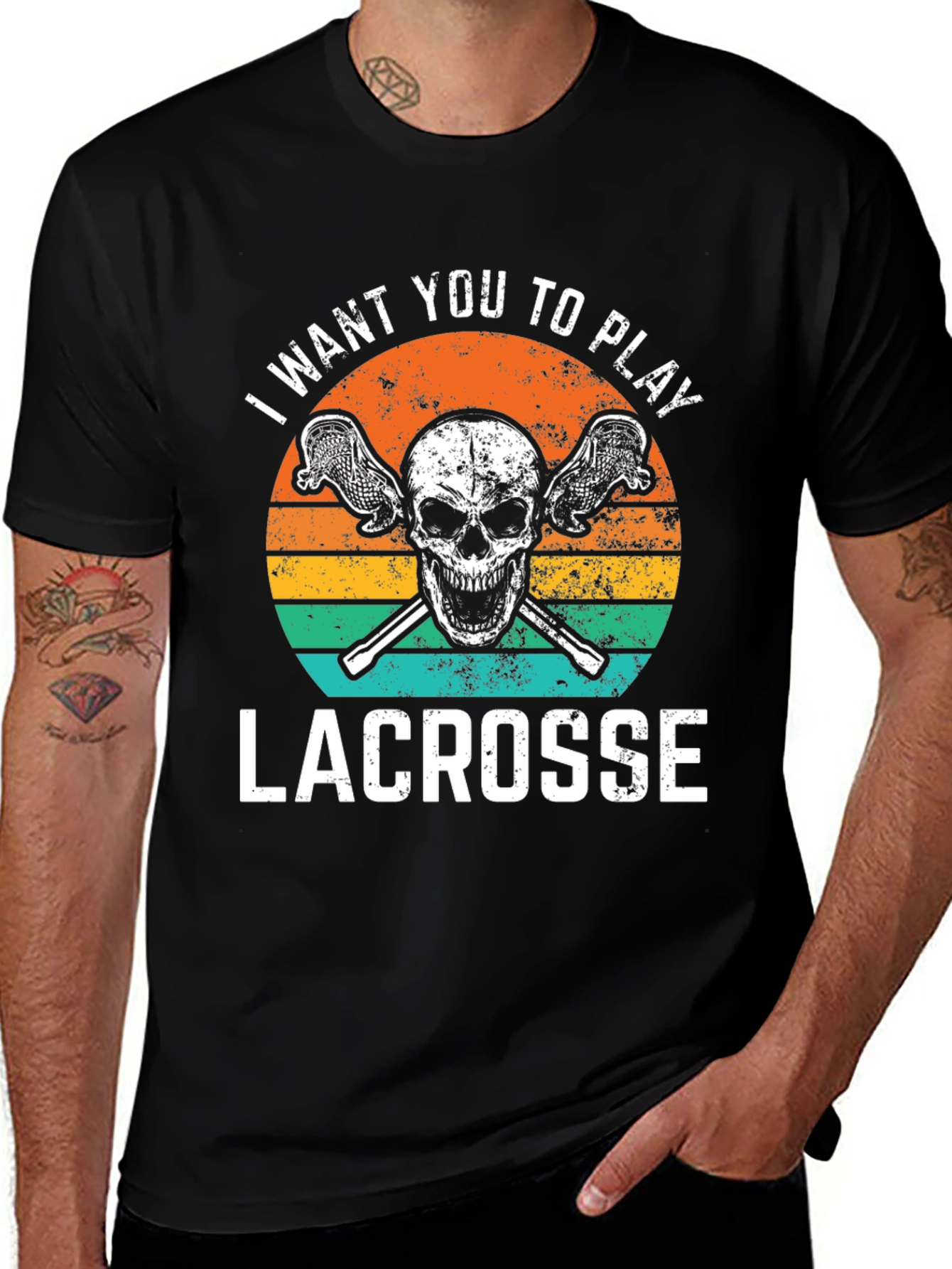 Variant 28 of Lacrosse Skull Graphic T-Shirt - Play Lacrosse!