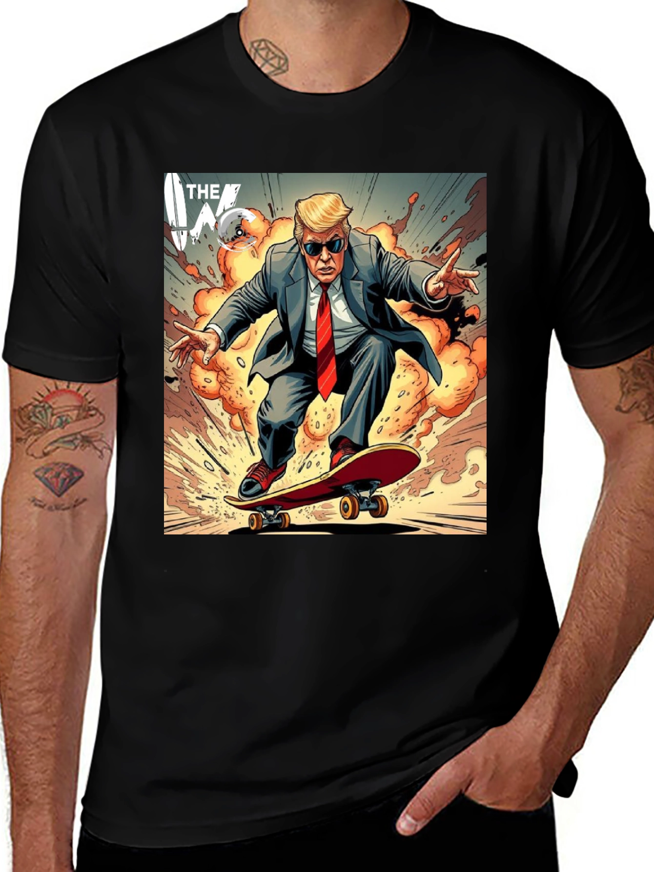 Variant 3 of Trump Skateboarder Graphic Black T-Shirt